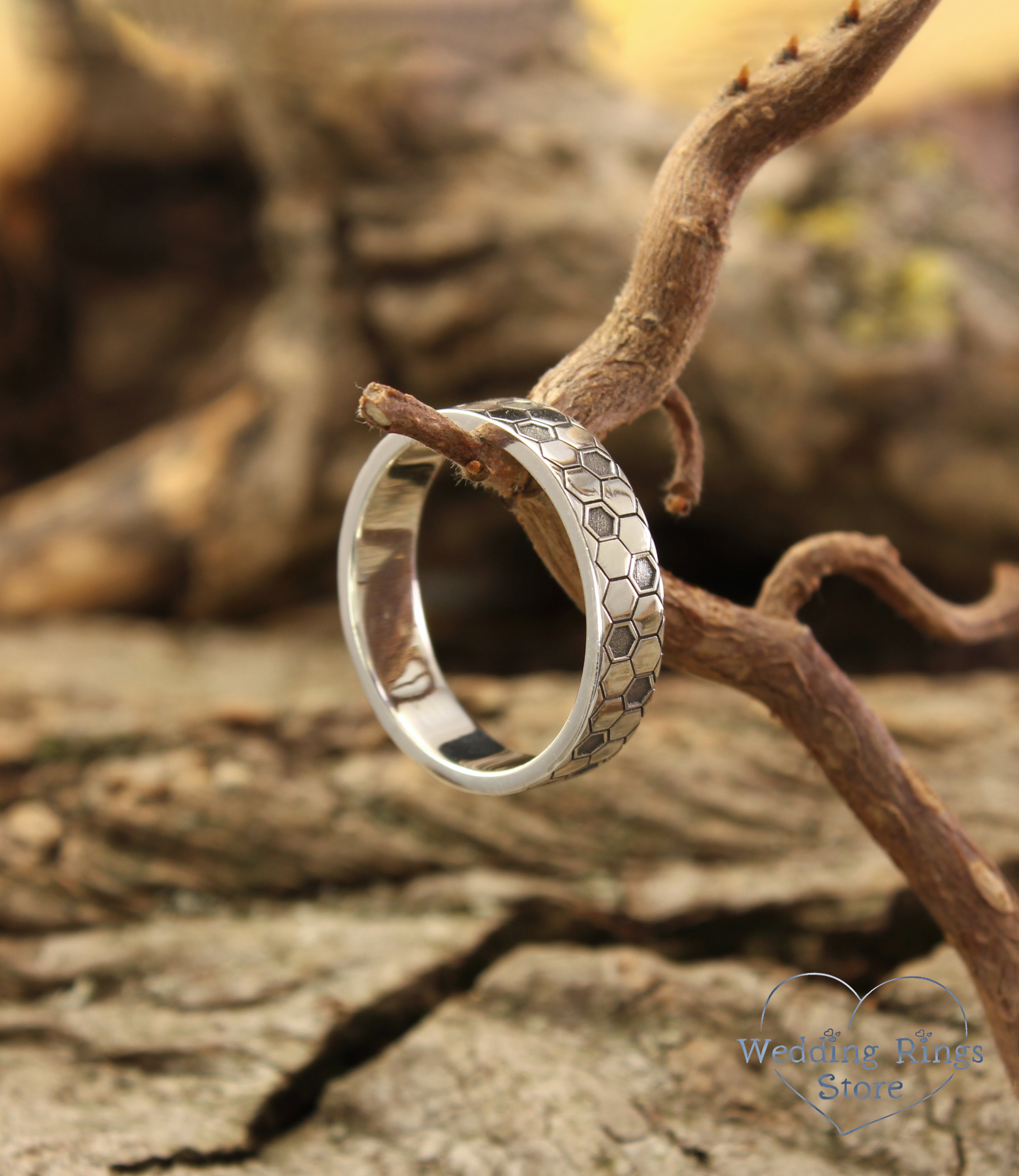 Casual Silver Honeycomb Ring in Geometric style