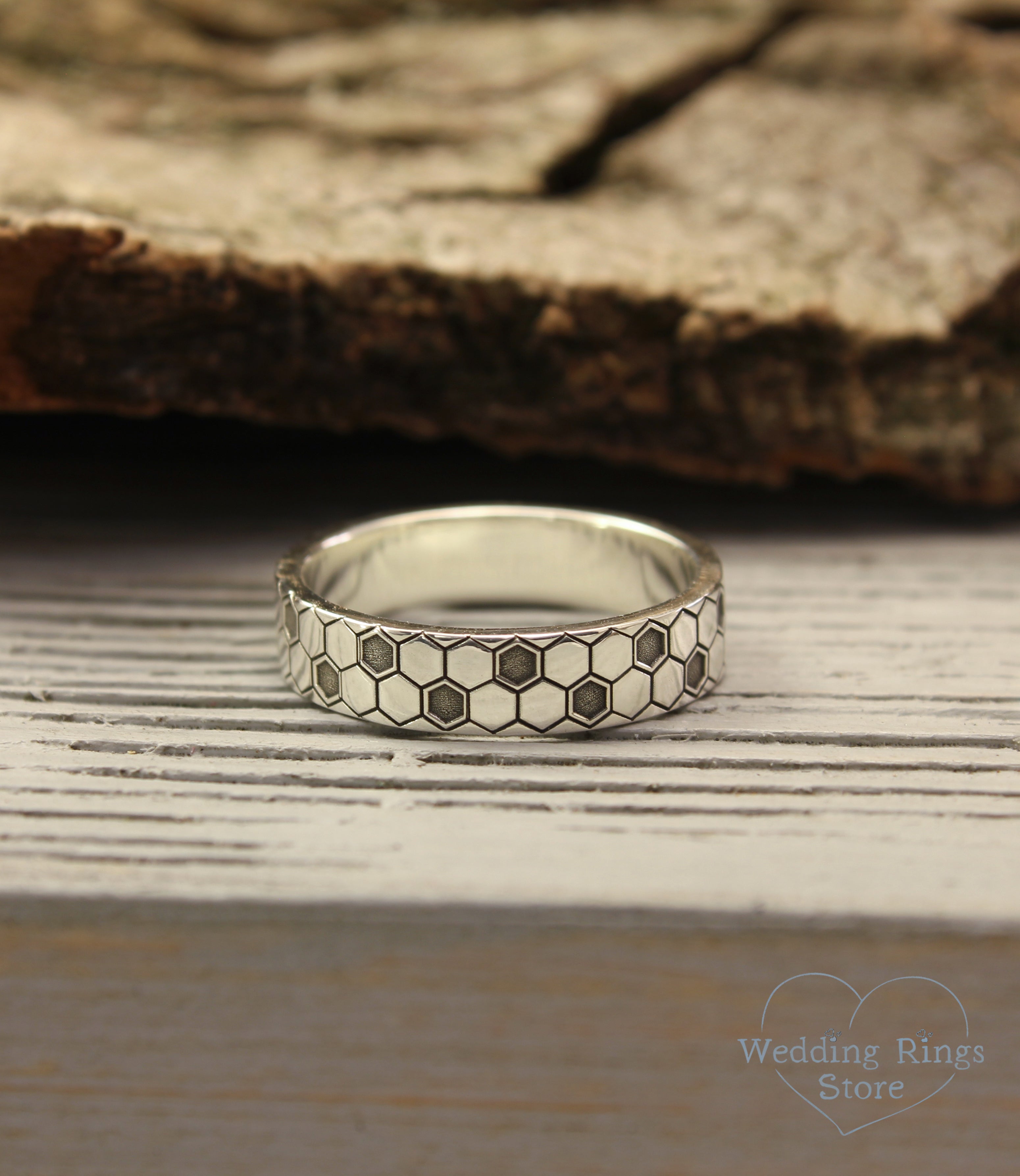 Casual Silver Honeycomb Ring in Geometric style