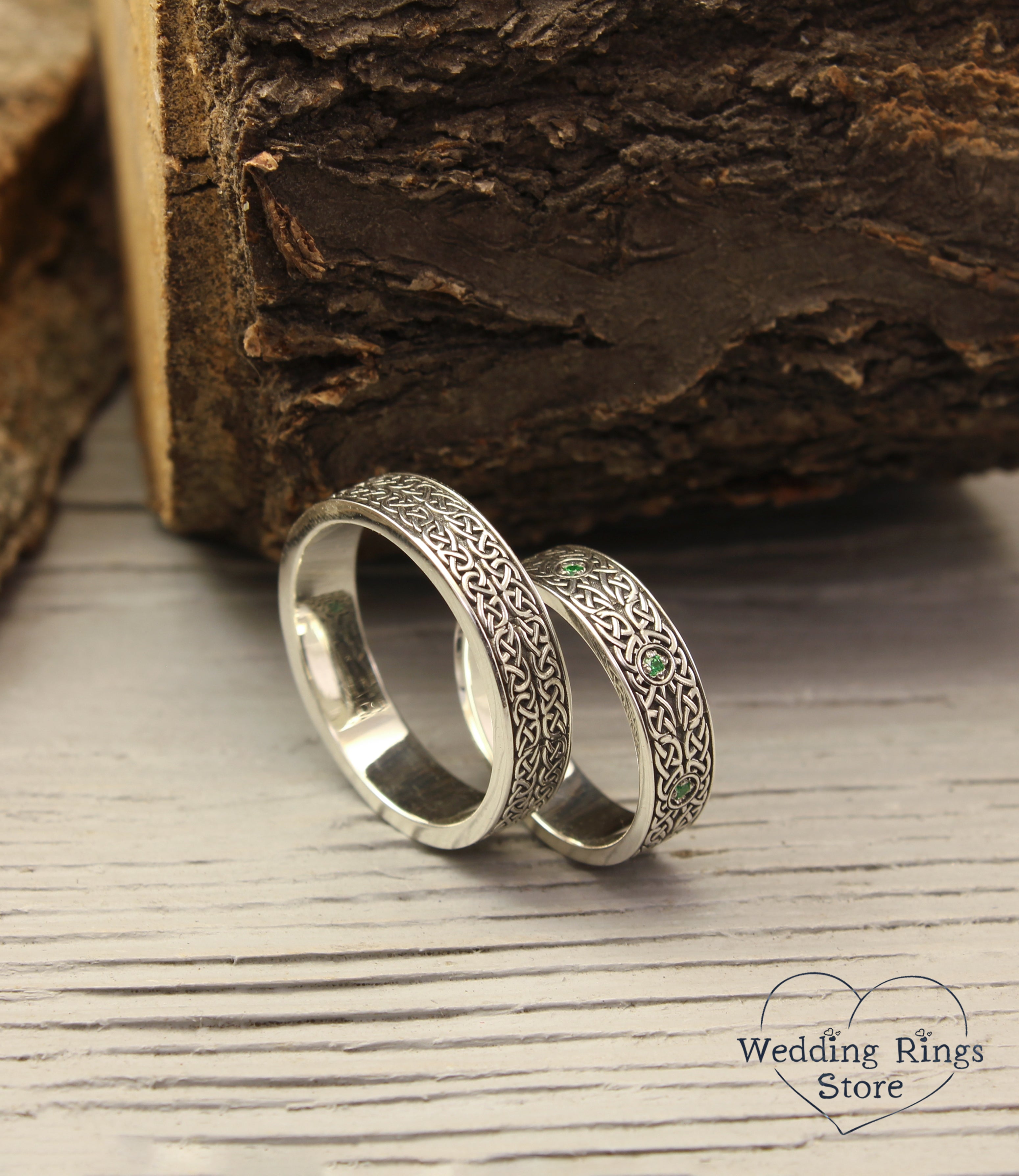 Traditional Celtic Knot Silver Matching Wedding Bands Set