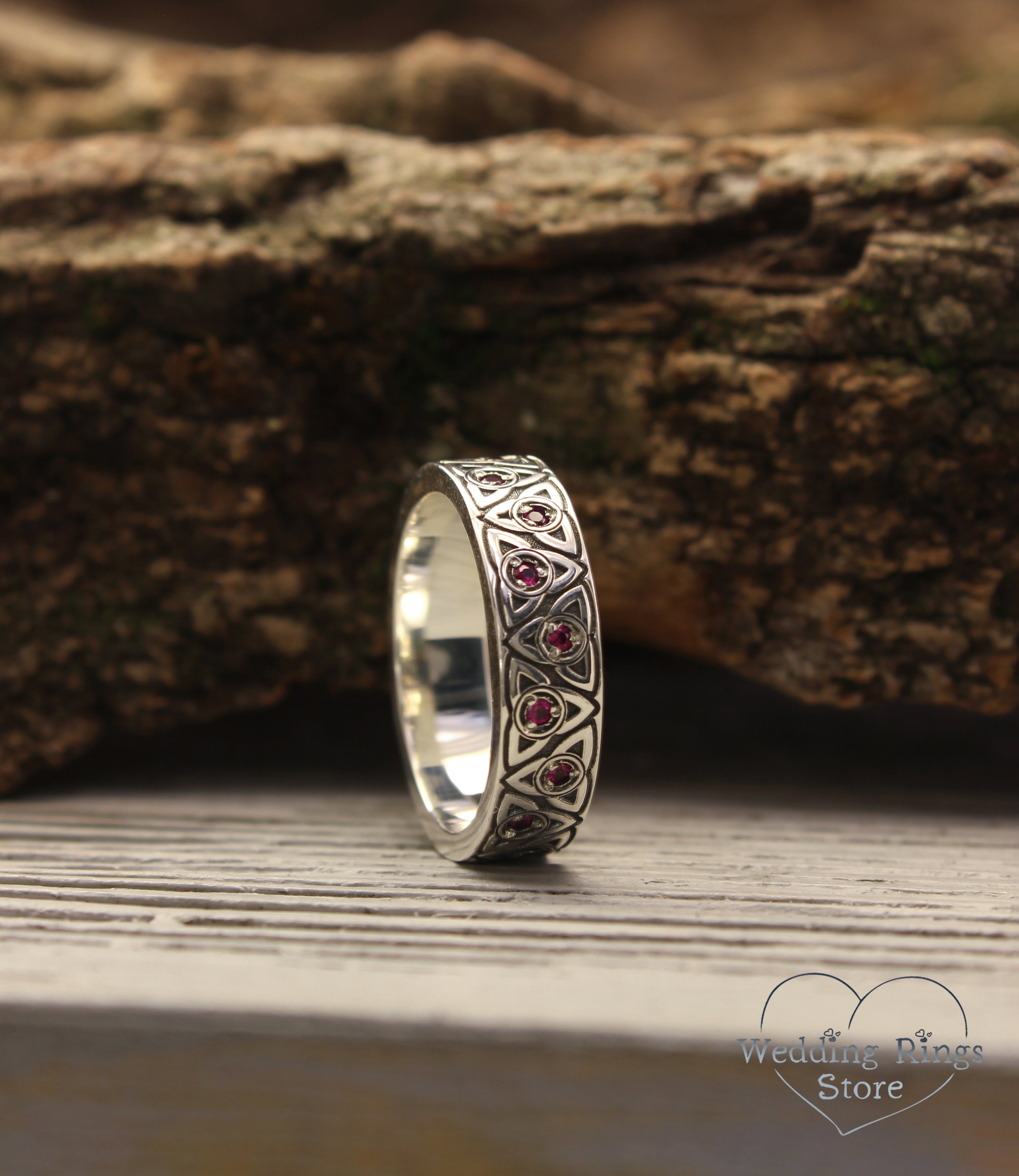 Stylish Celtic Triquetra and Multi Gemstone Ruby Ring in Silver