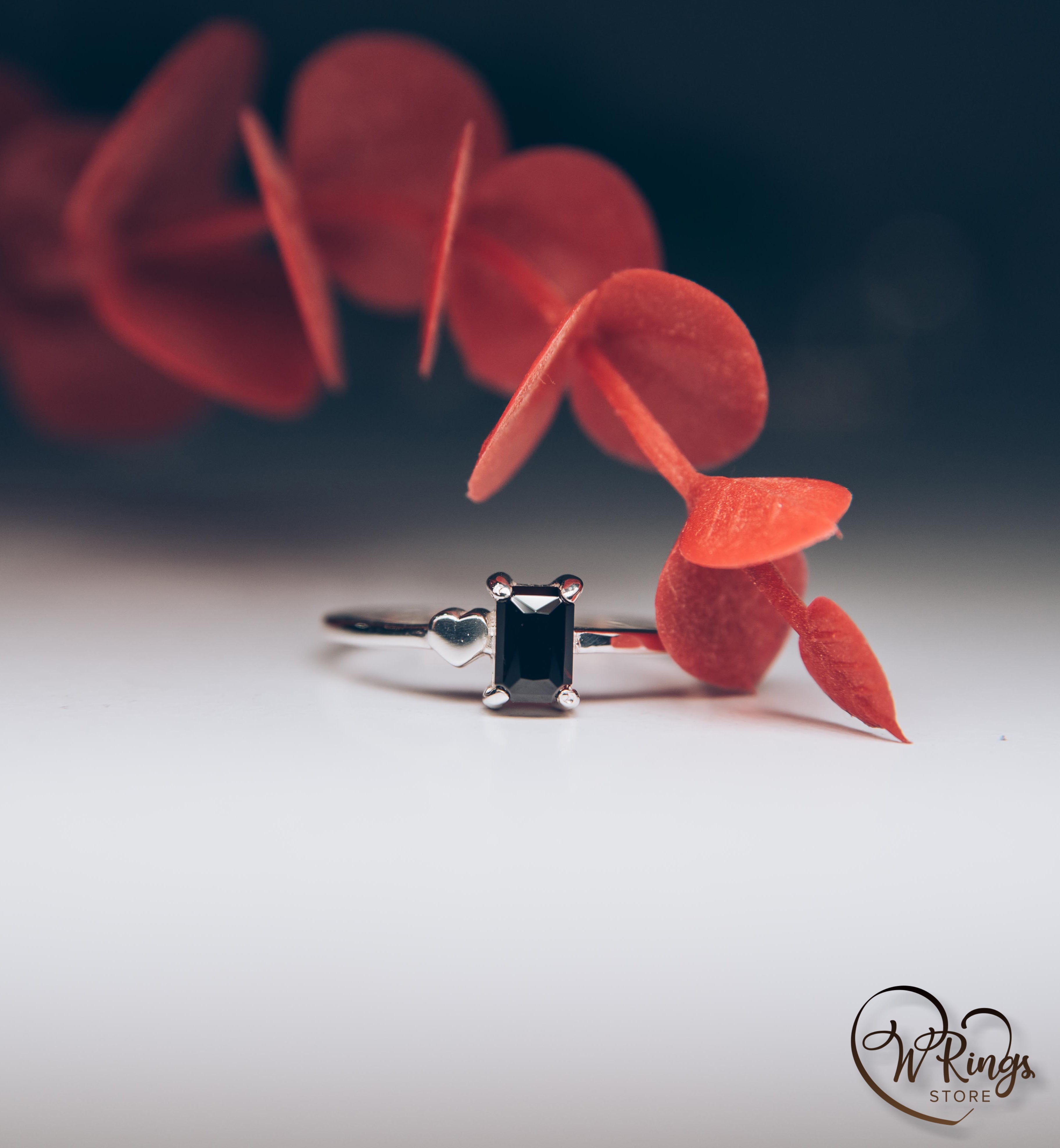 January Birthstone Ring with Radiant Garnet & Heart on a Silver band