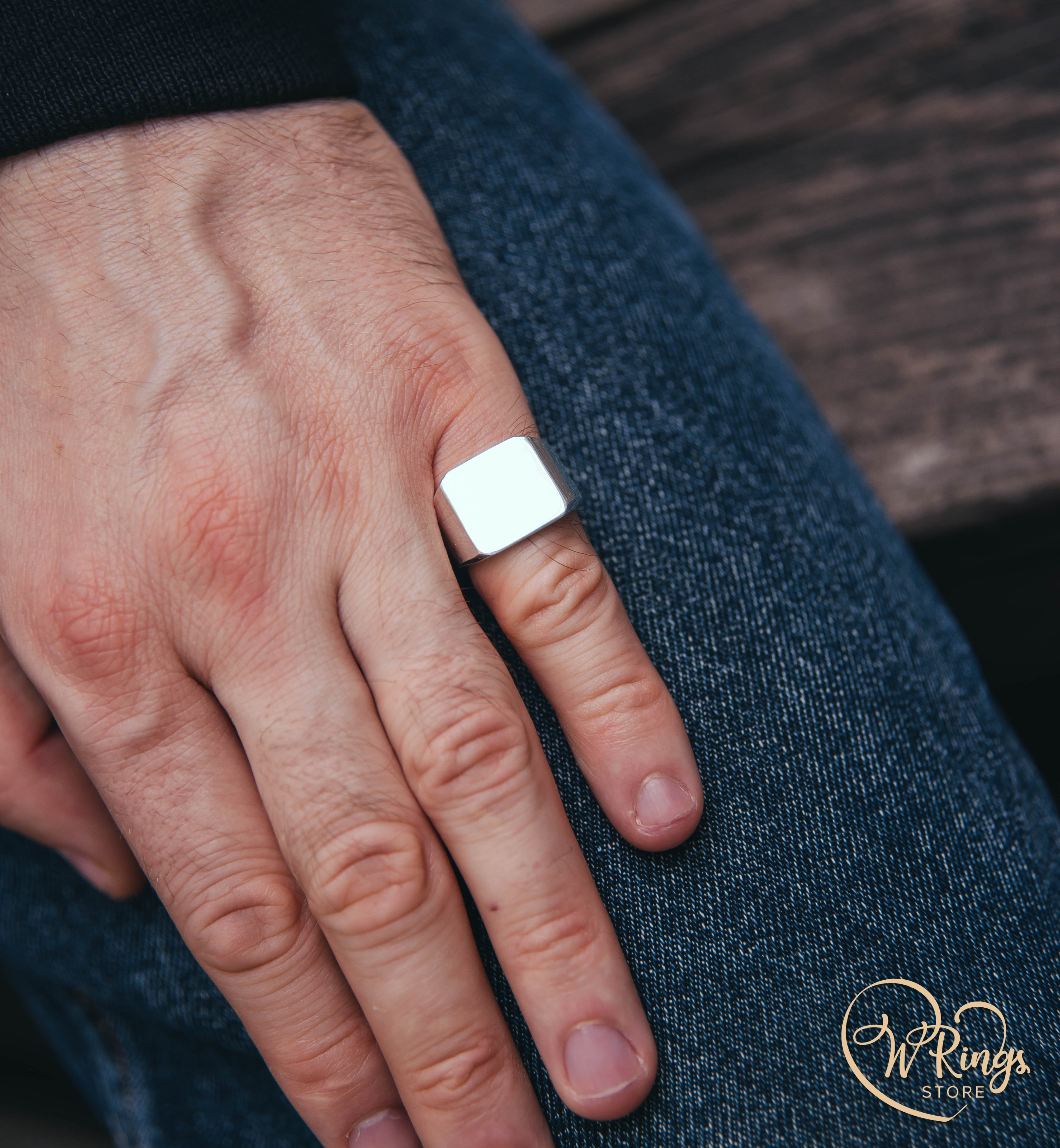 Large Size Soft Square Signet Ring in Sterling Silver