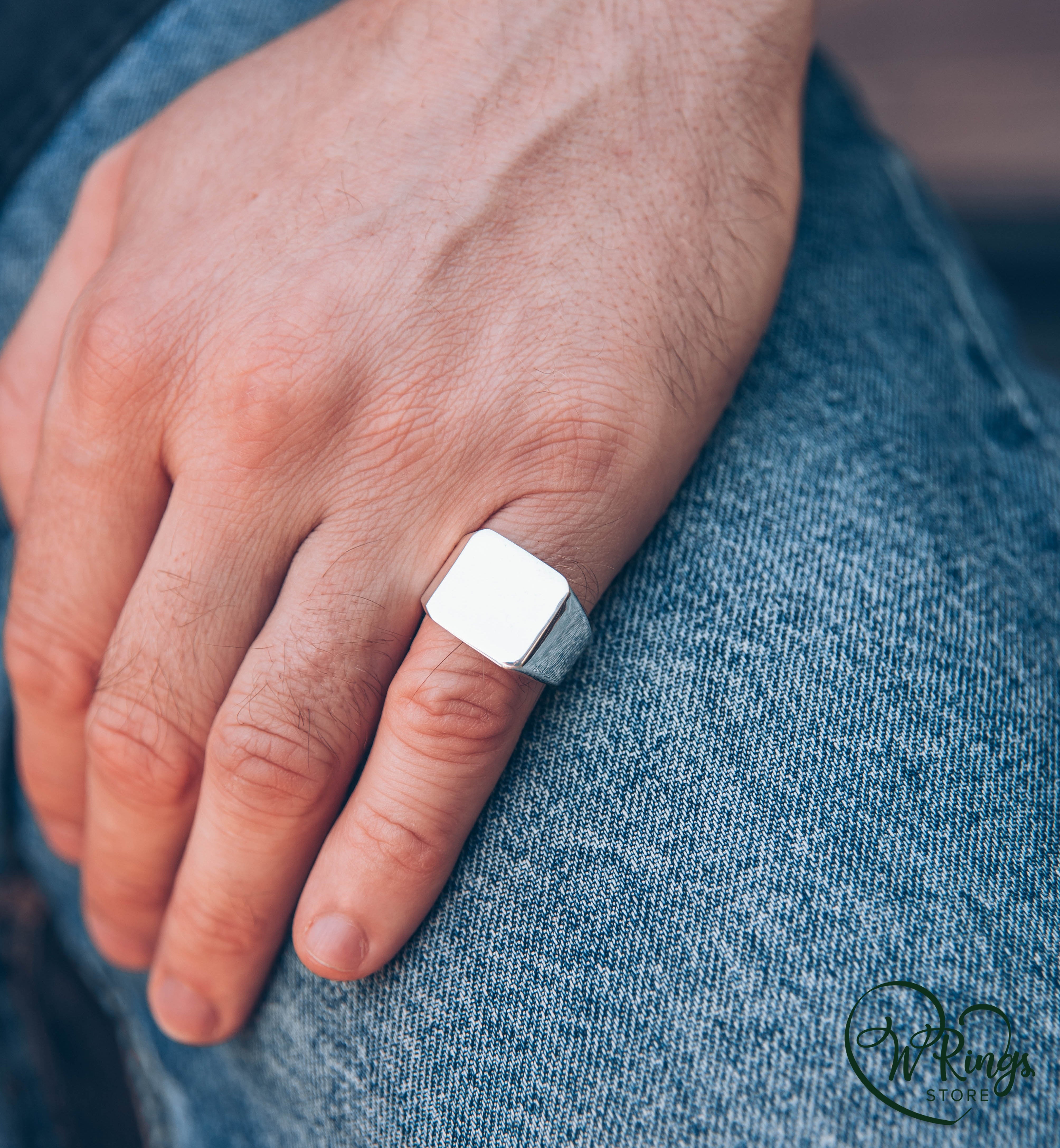 Large Size Soft Square Signet Ring in Sterling Silver