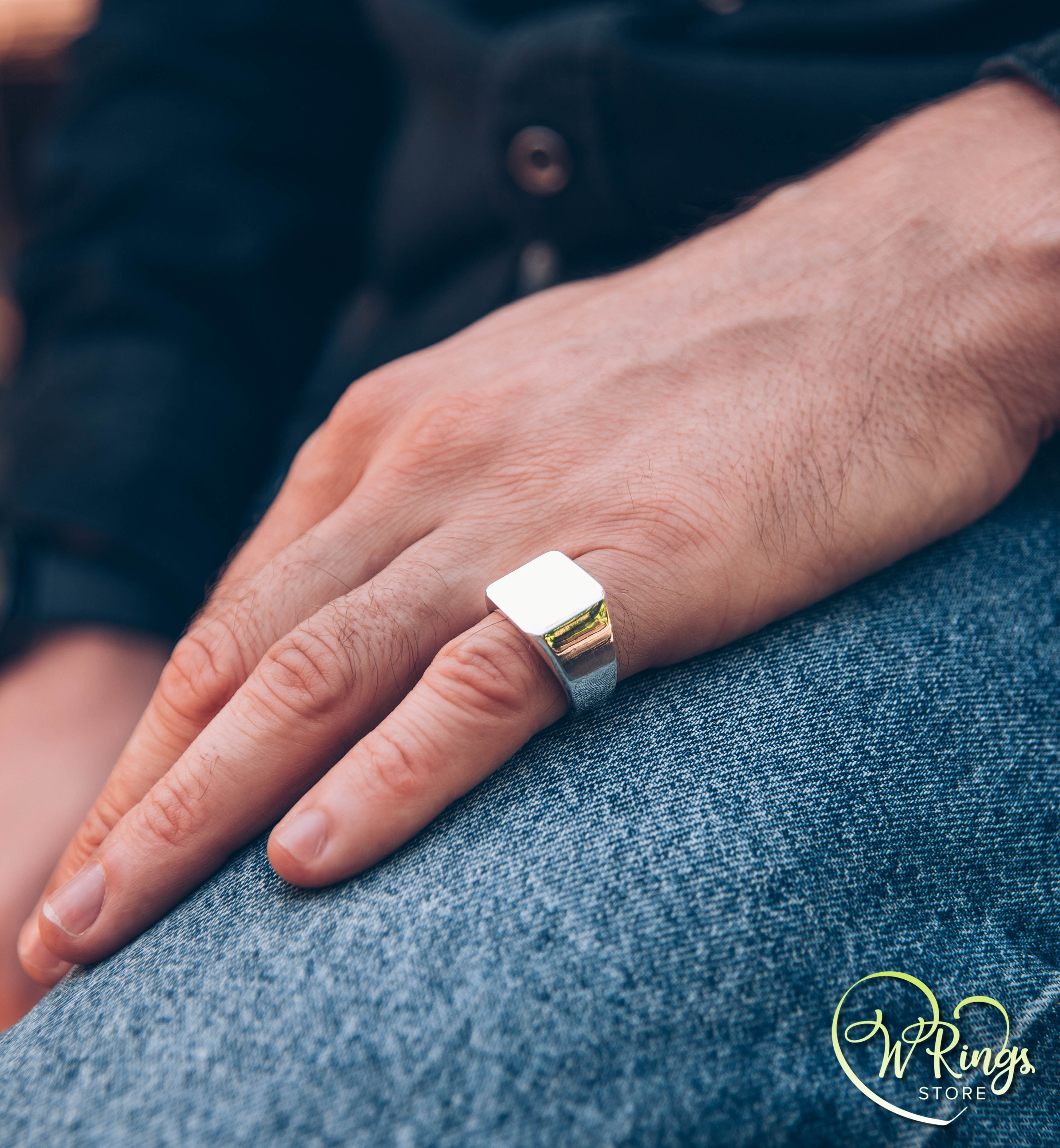 Large Size Soft Square Signet Ring in Sterling Silver