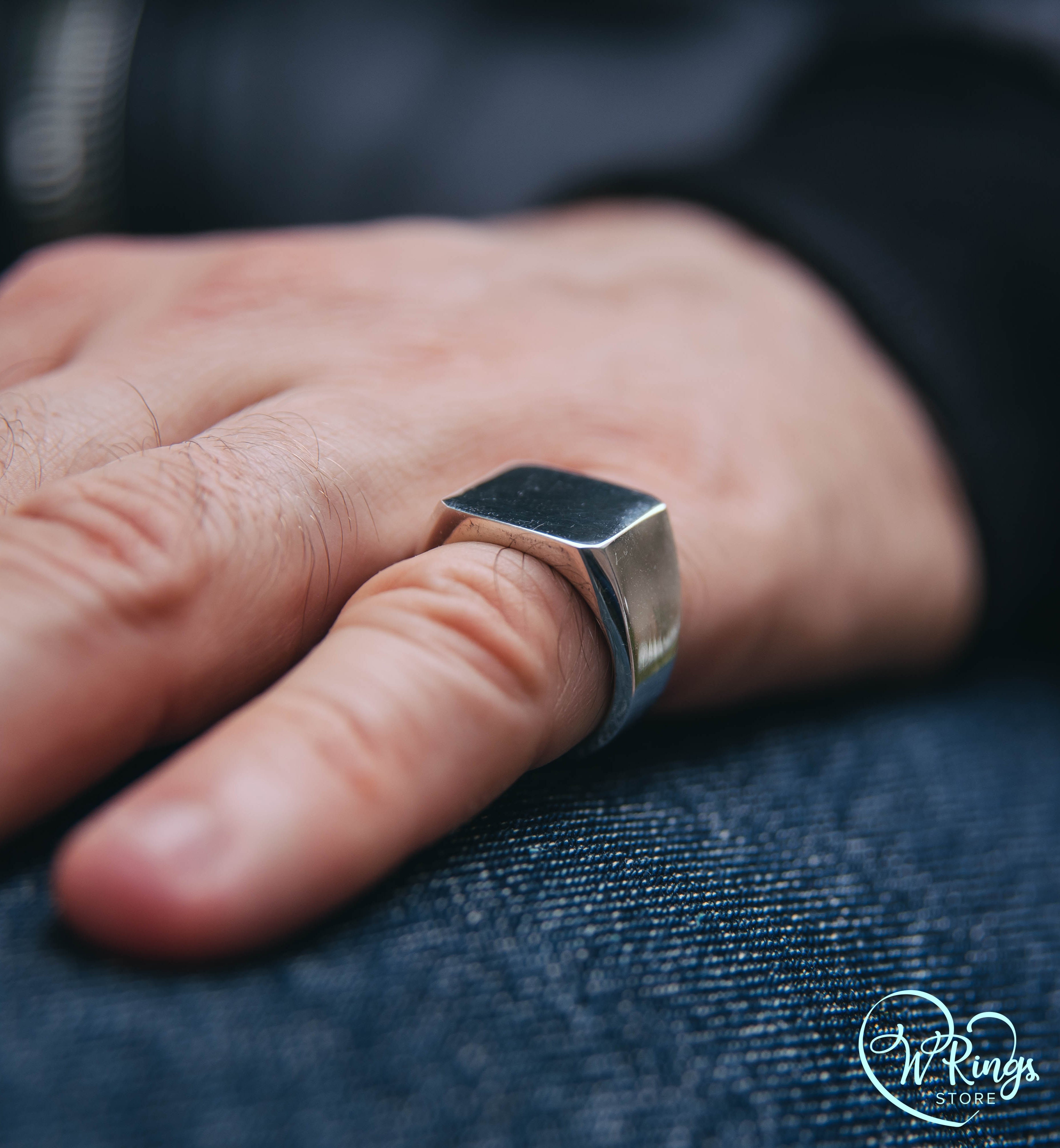 Large Size Soft Square Signet Ring in Sterling Silver