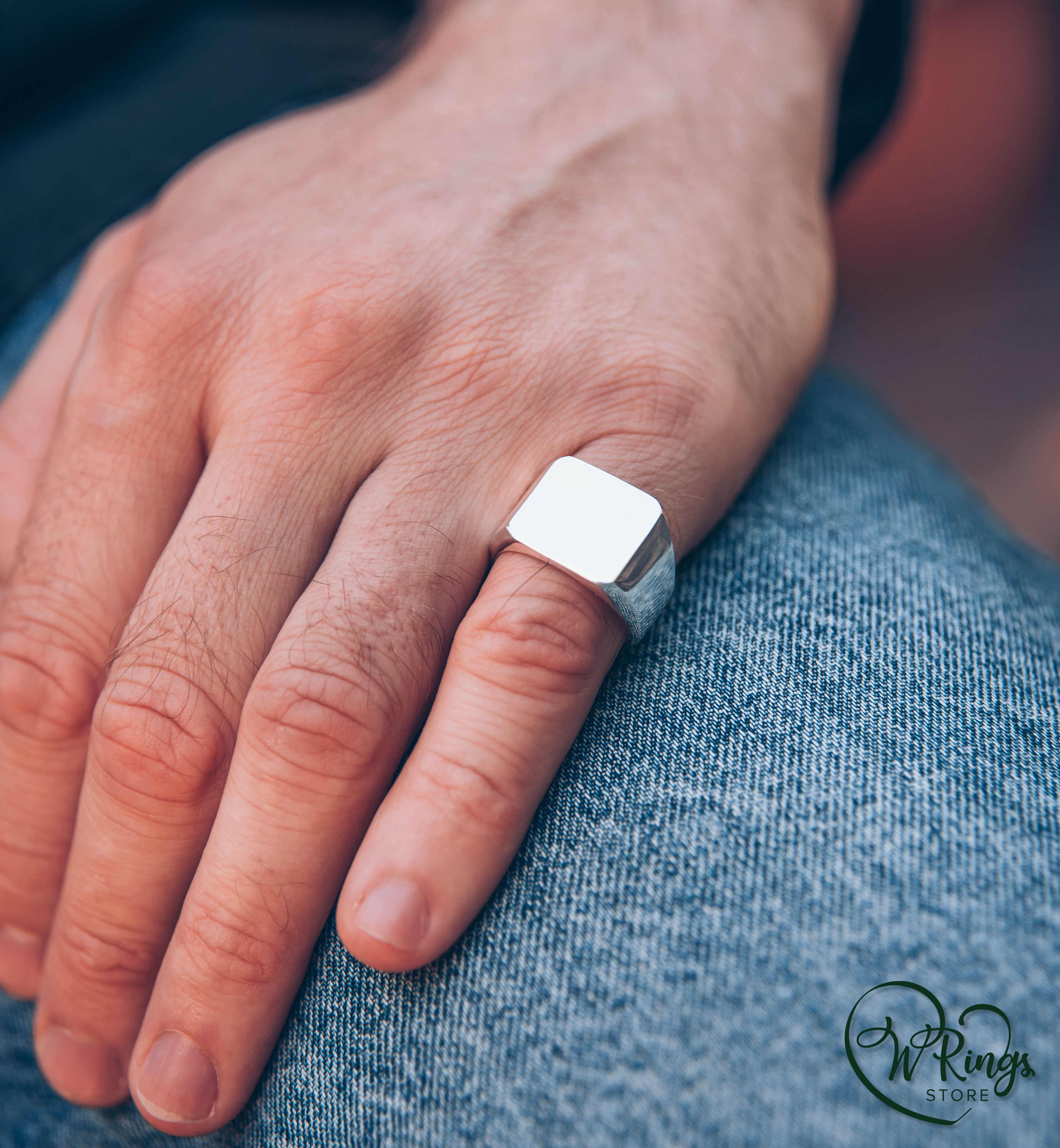 Large Size Soft Square Signet Ring in Sterling Silver