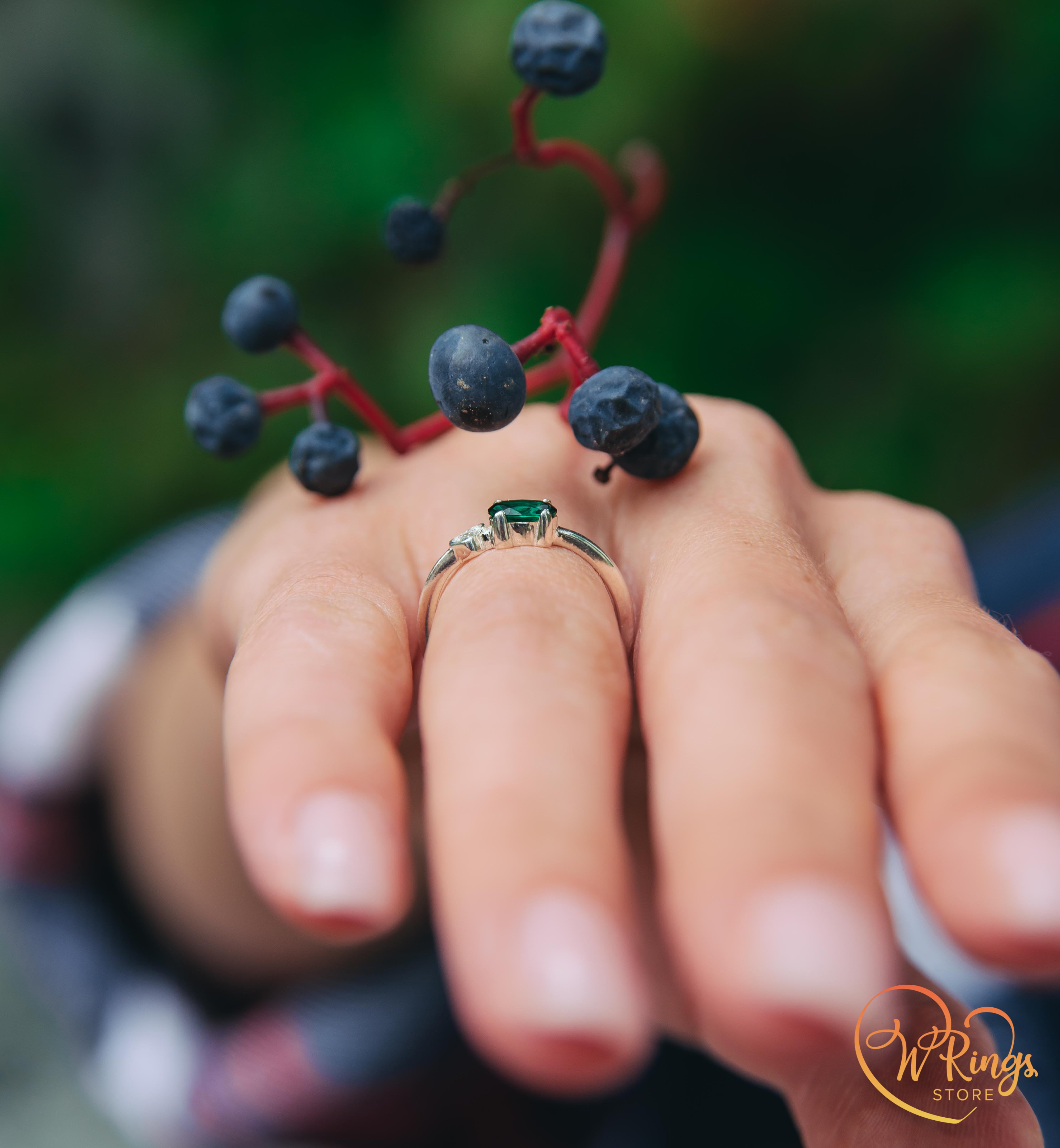 October Birthstone Ring with Green Tourmaline & Heart with CZ