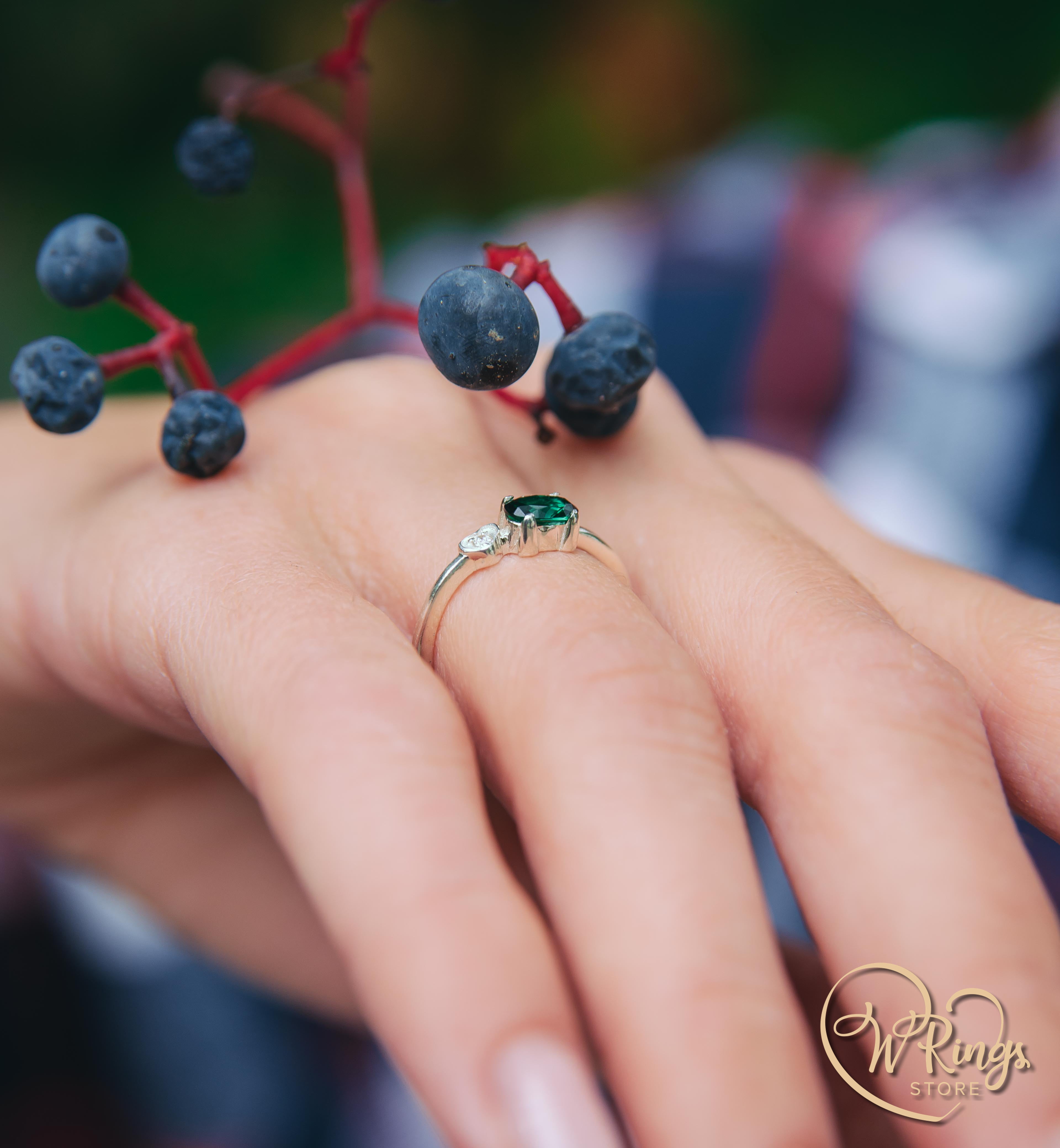 October Birthstone Ring with Green Tourmaline & Heart with CZ