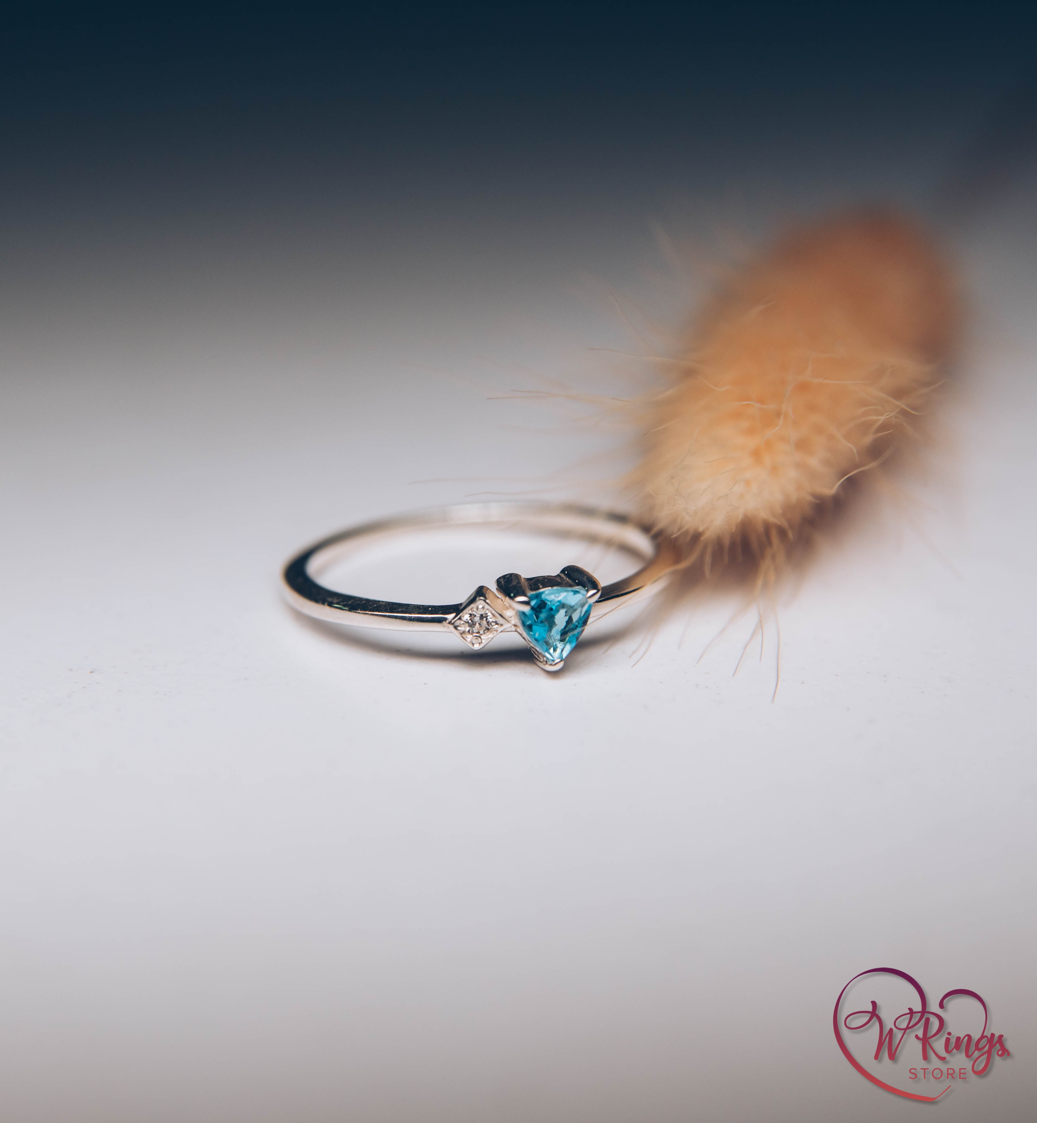 December Birthstone Ring in Silver with Trillion Topaz & Side CZ