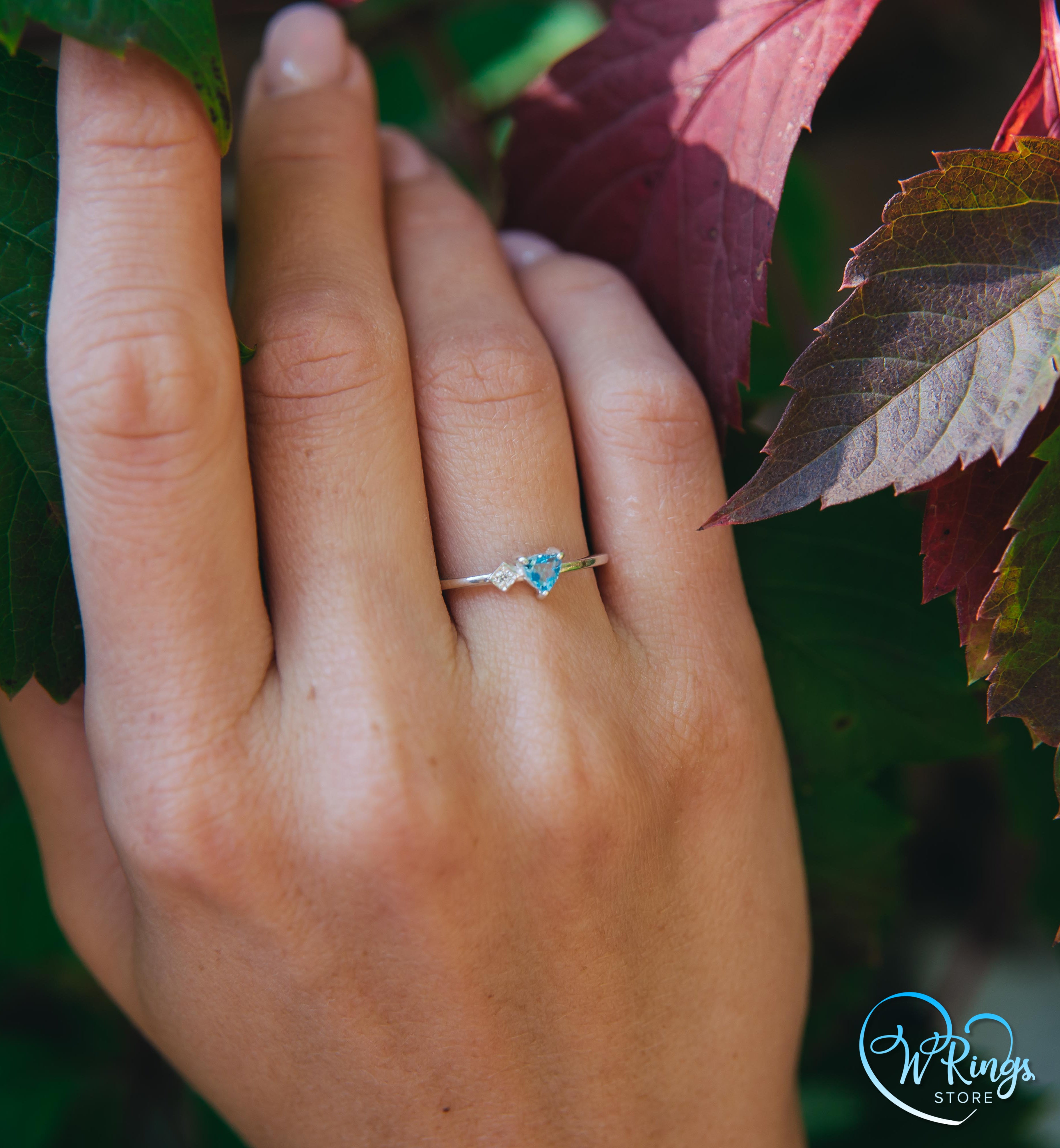 December Birthstone Ring in Silver with Trillion Topaz & Side CZ