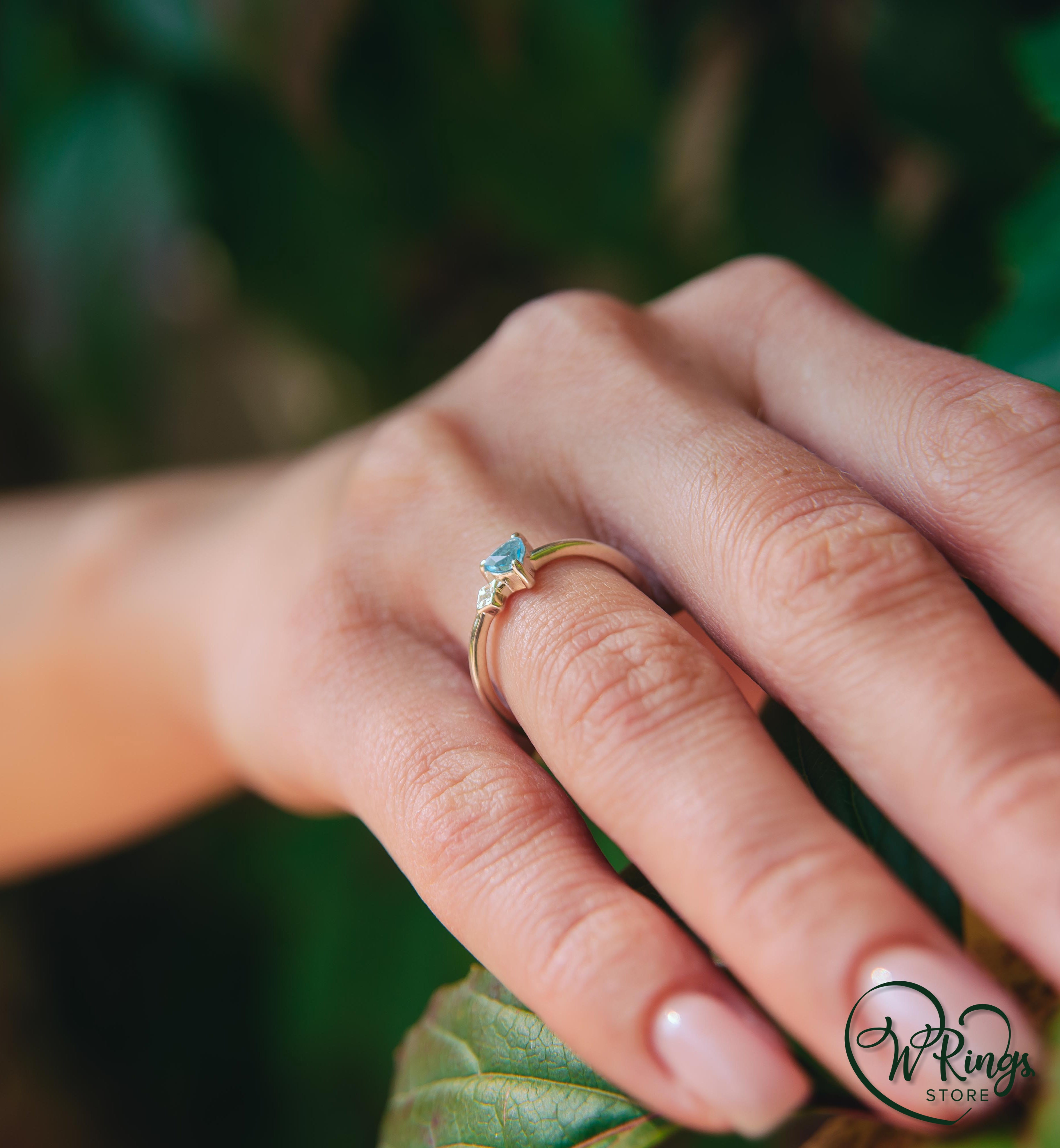 December Birthstone Ring in Silver with Trillion Topaz & Side CZ