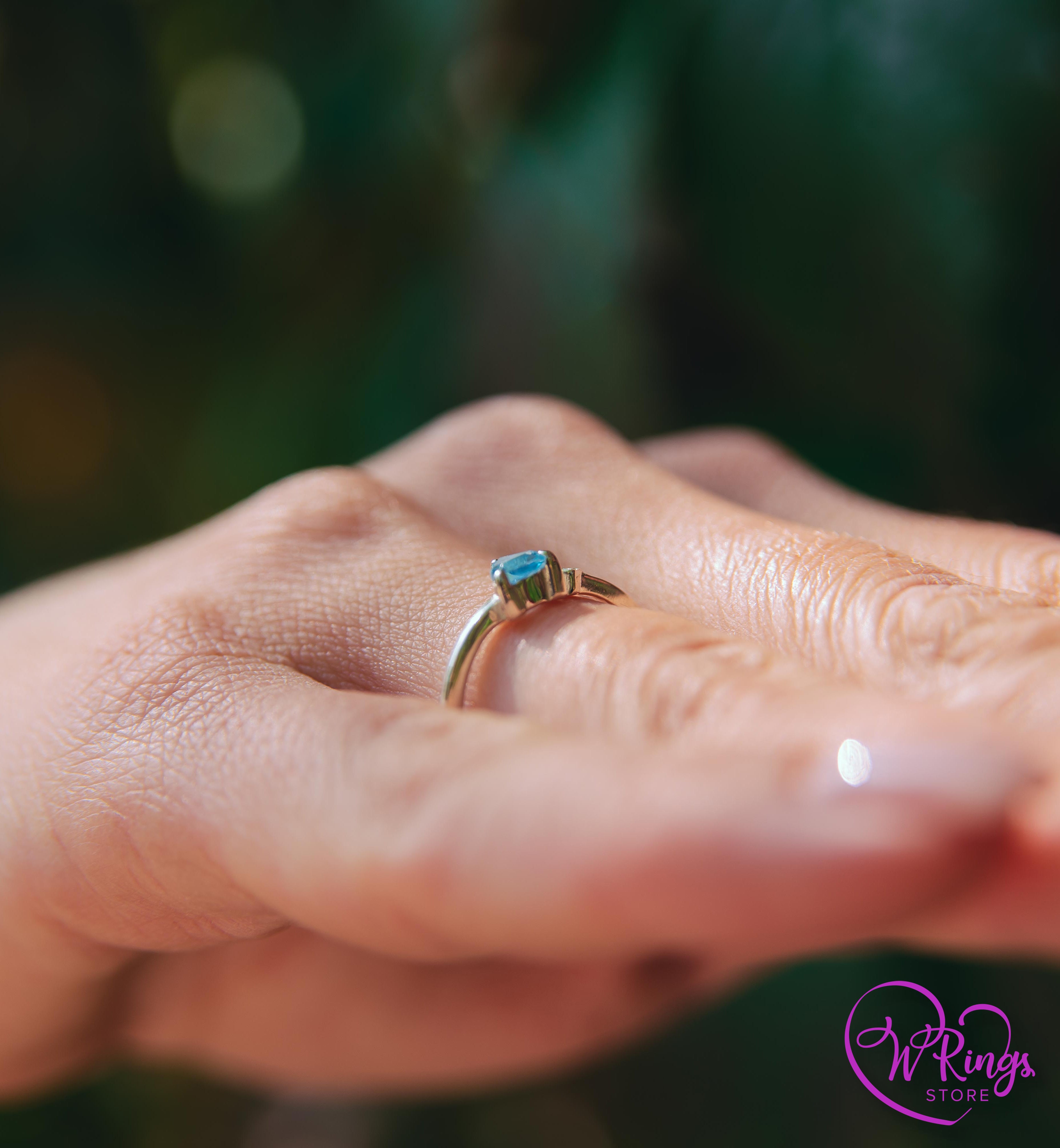 December Birthstone Ring in Silver with Trillion Topaz & Side CZ