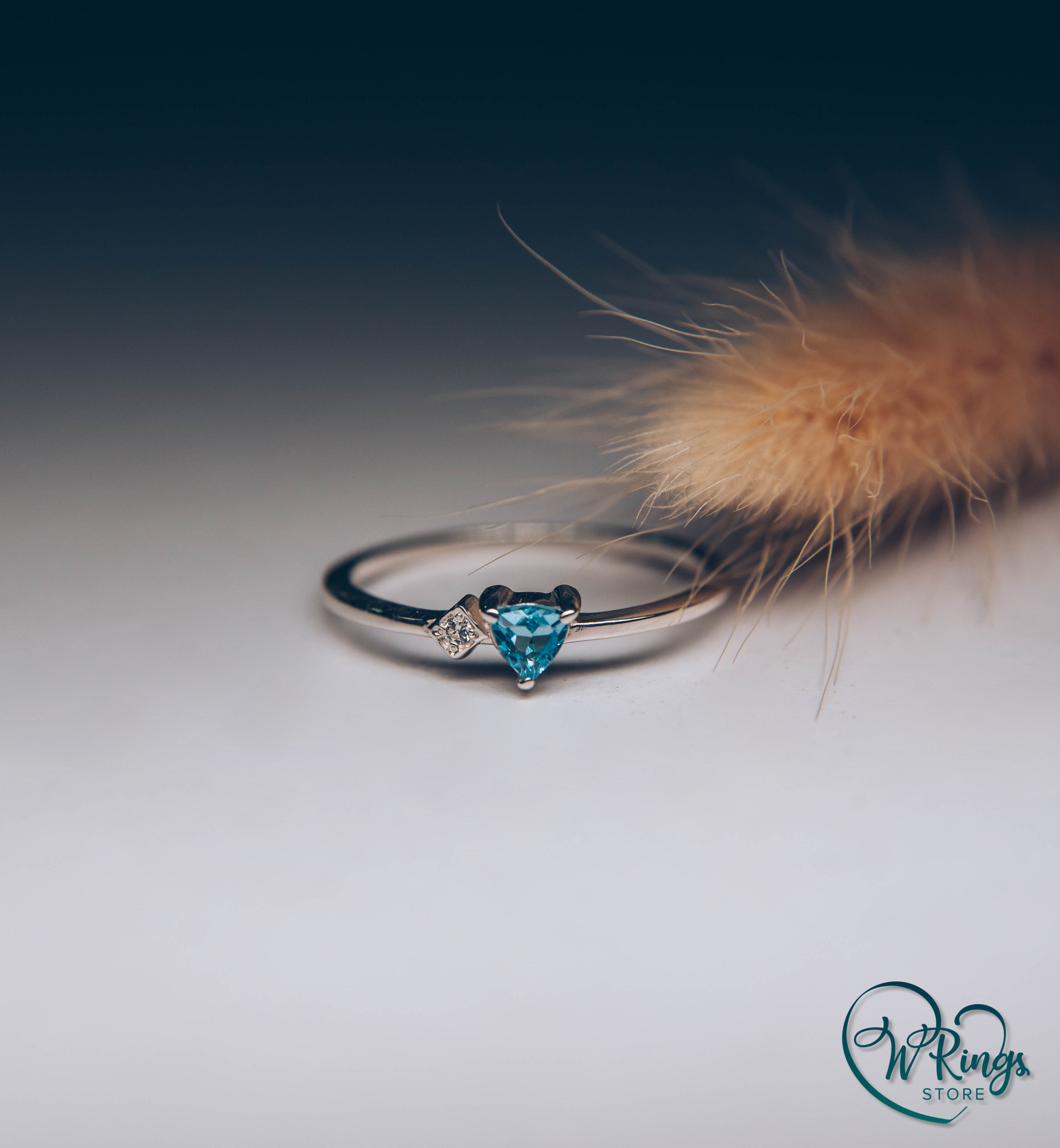 December Birthstone Ring in Silver with Trillion Topaz & Side CZ