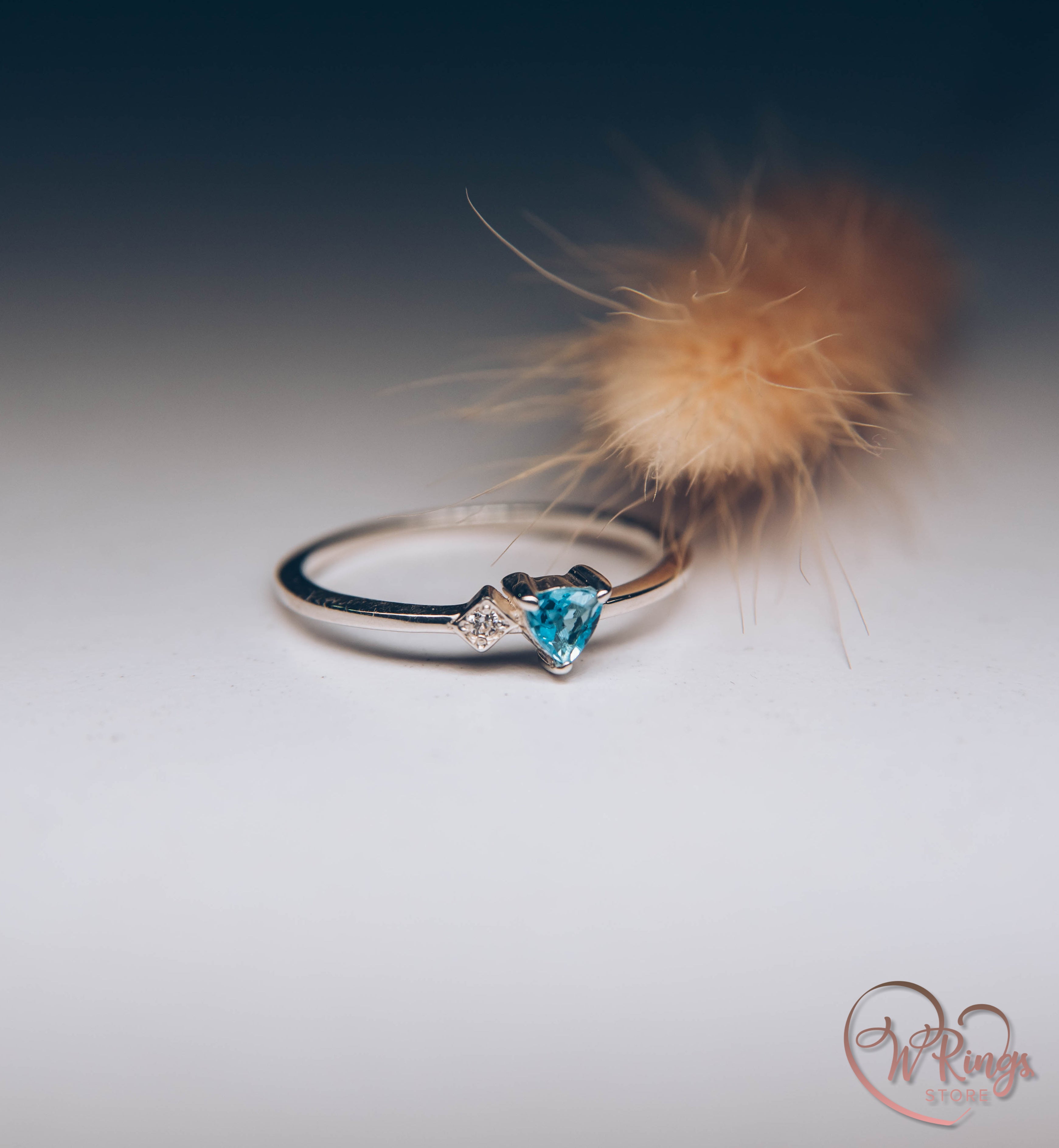 December Birthstone Ring in Silver with Trillion Topaz & Side CZ