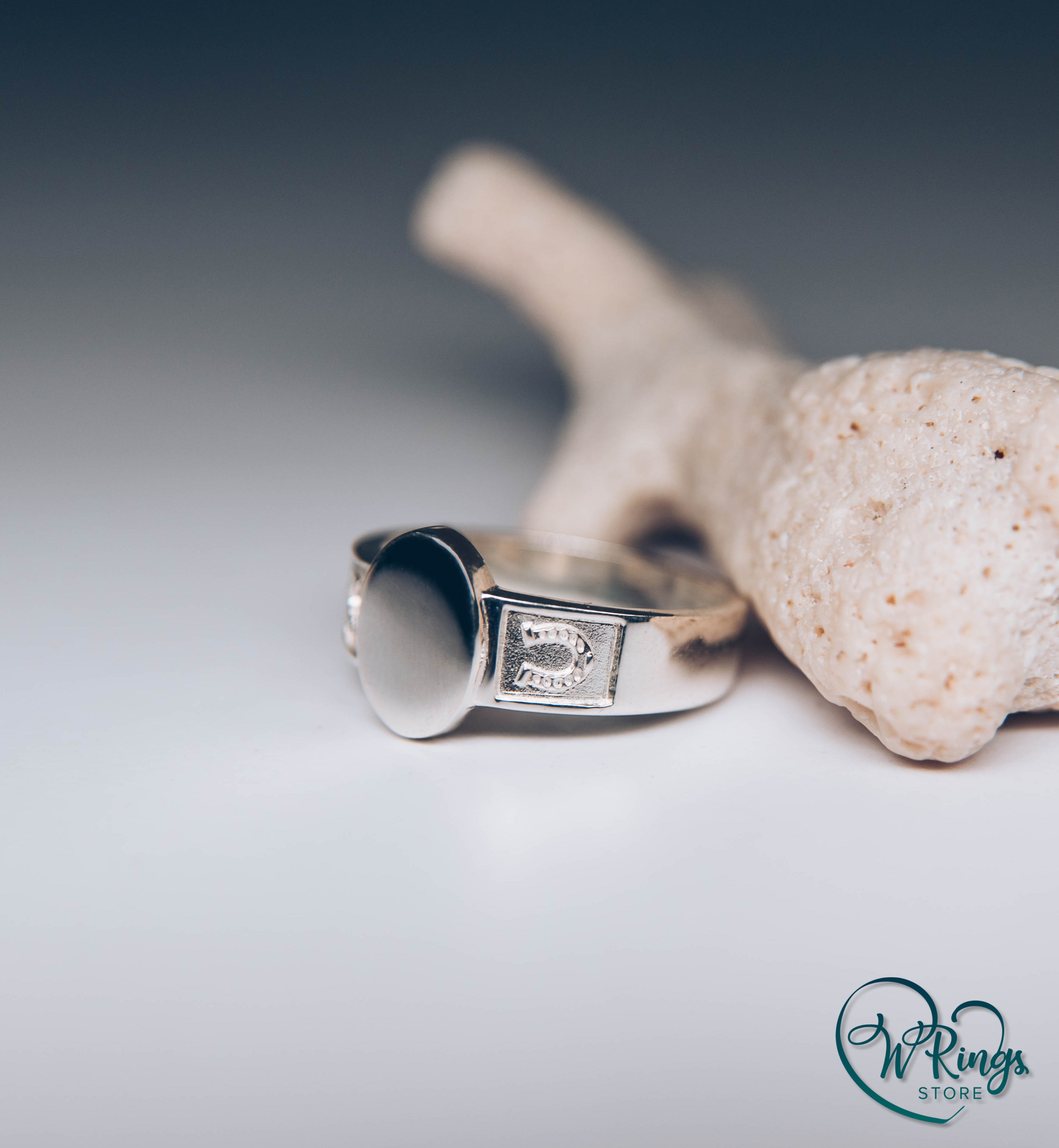 Oval shape and Side Horseshoes Signet Ring