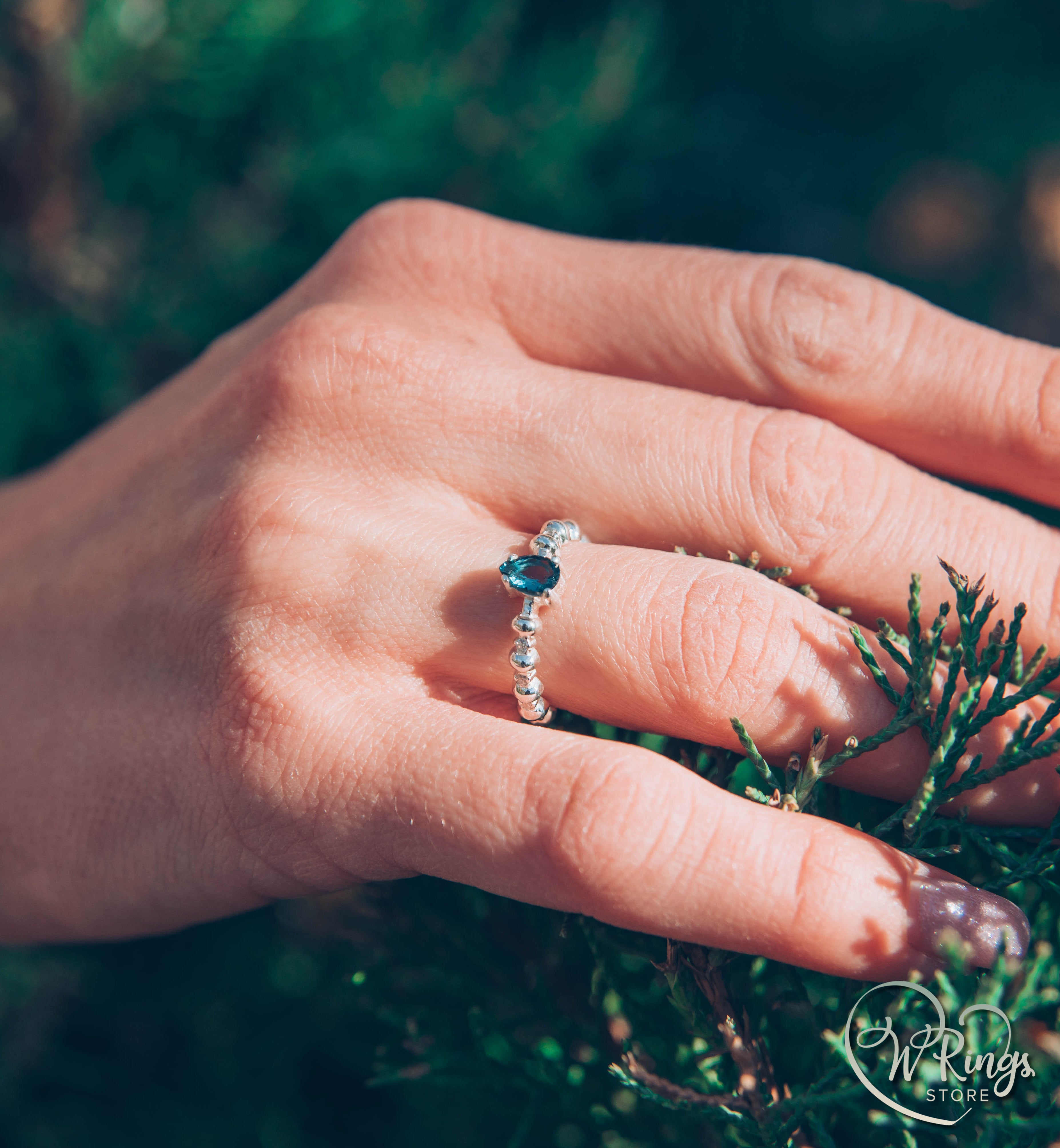 Pear London Blue Topaz Engagement Ring in Silver with Accent Stones