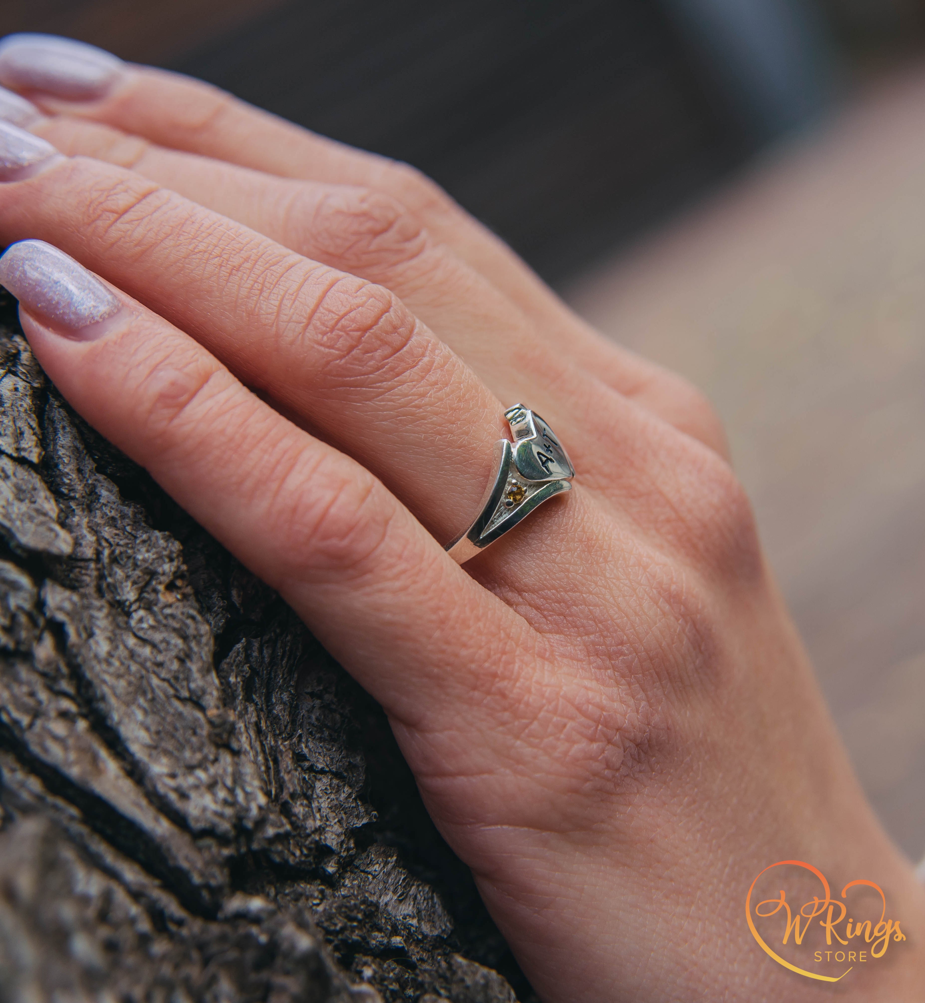 Personalized Initials in Silver Heart Ring & Side Citrines