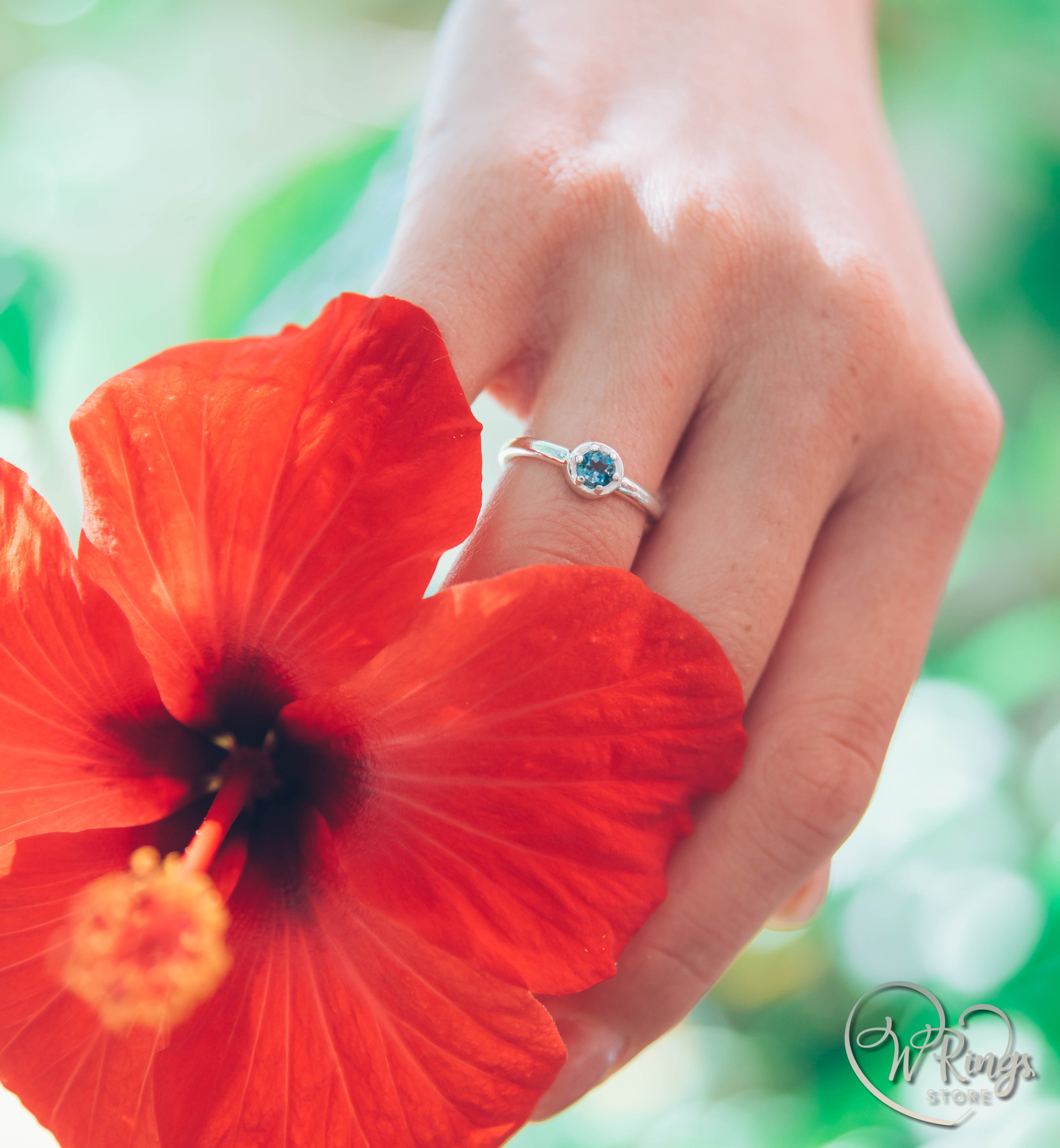 Round London Blue Topaz Solitaire Engagement ring in Sterling Silver