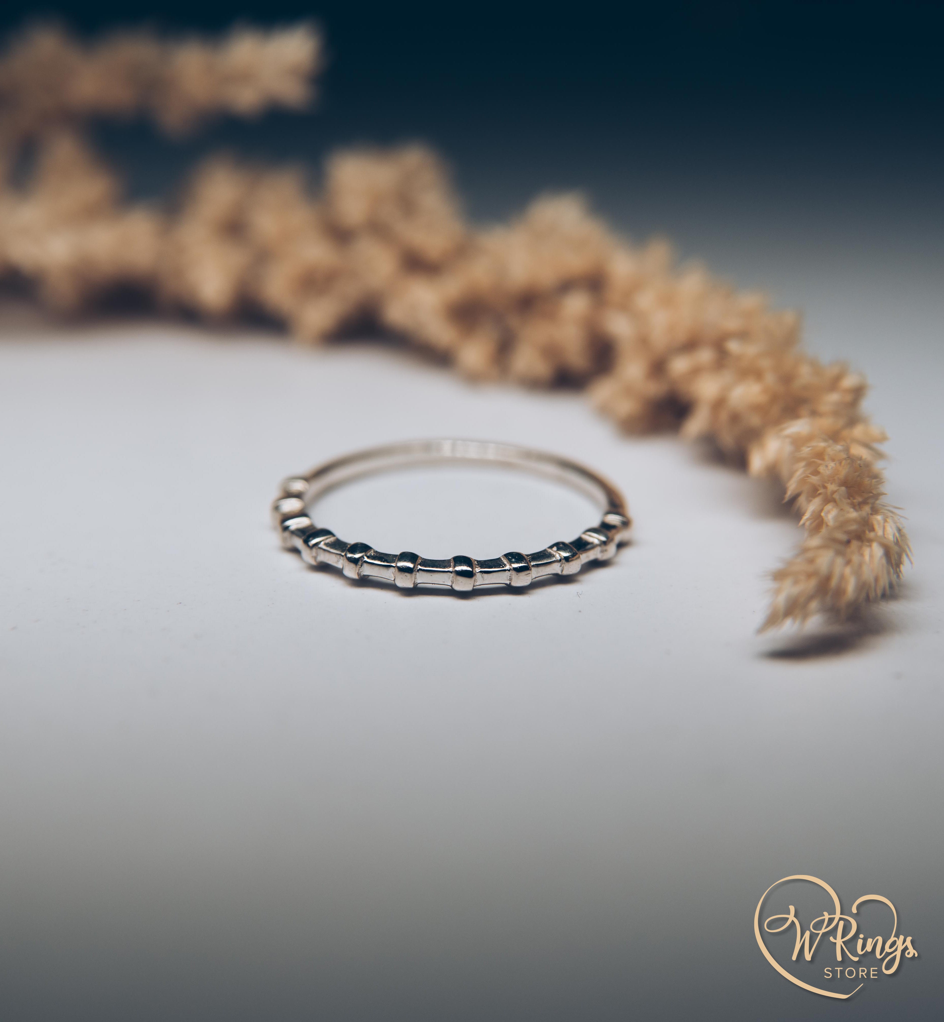 Simple & Thin Sterling Silver half Beaded Stacking Ring