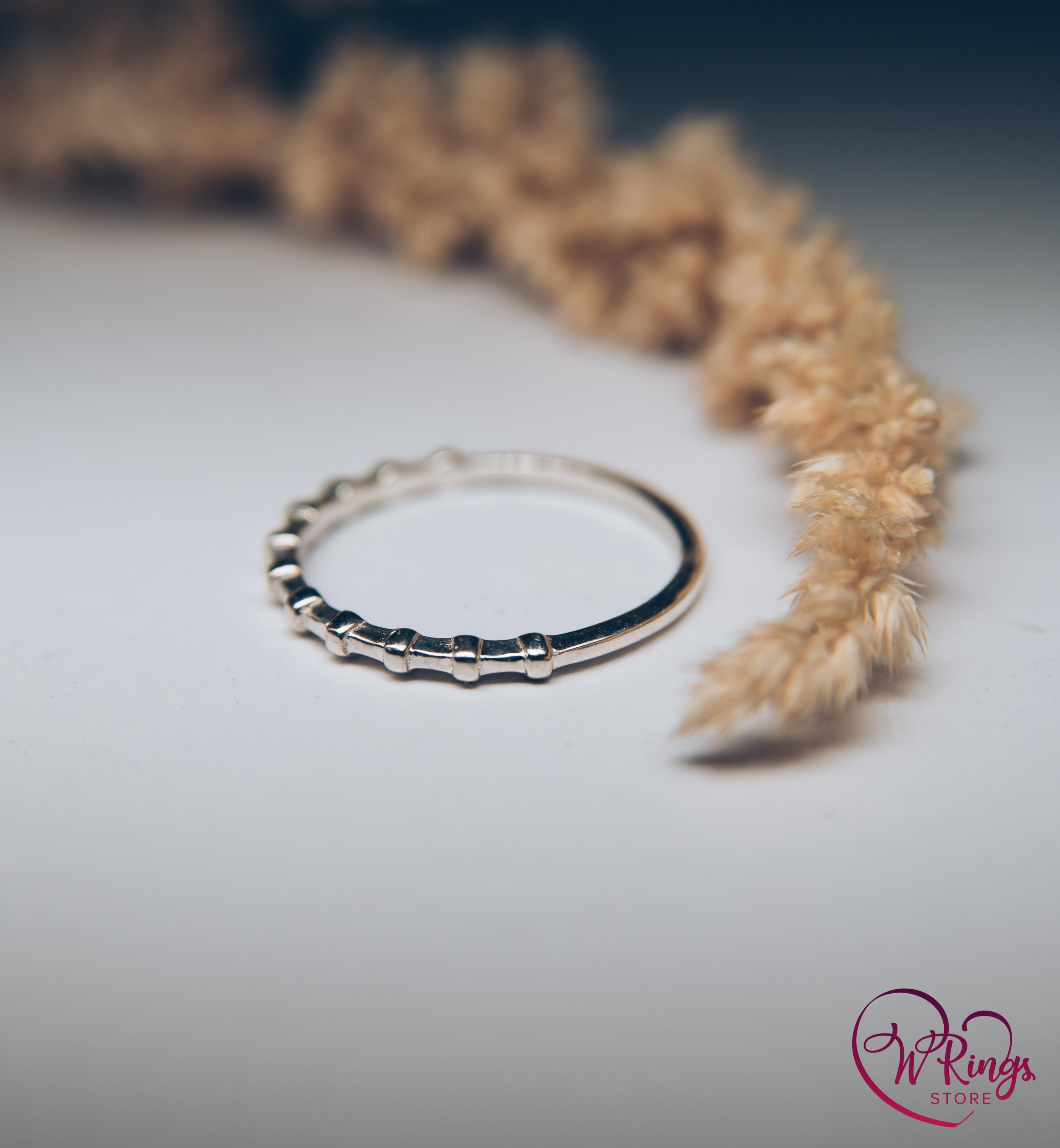 Simple & Thin Sterling Silver half Beaded Stacking Ring