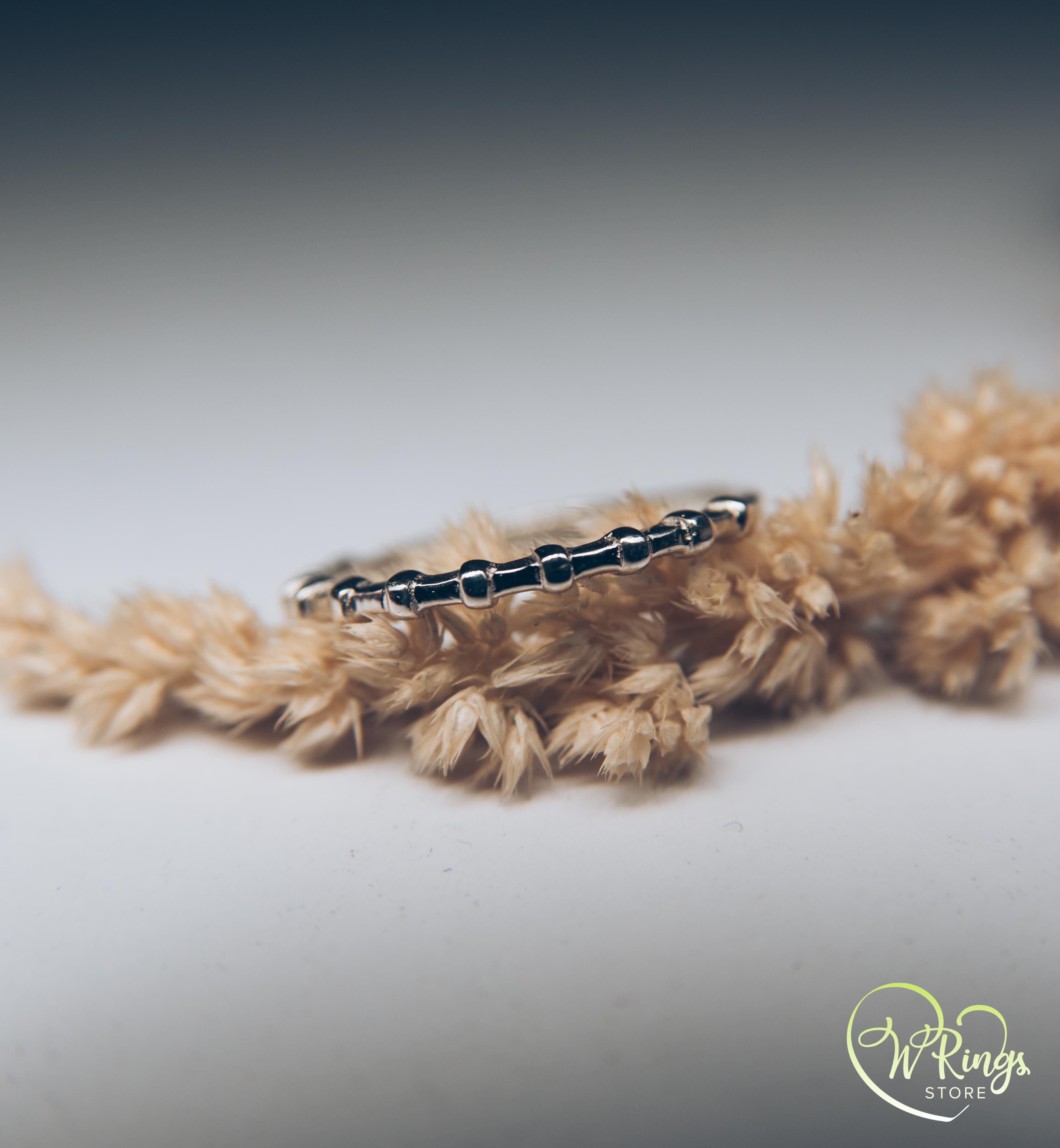 Simple & Thin Sterling Silver half Beaded Stacking Ring