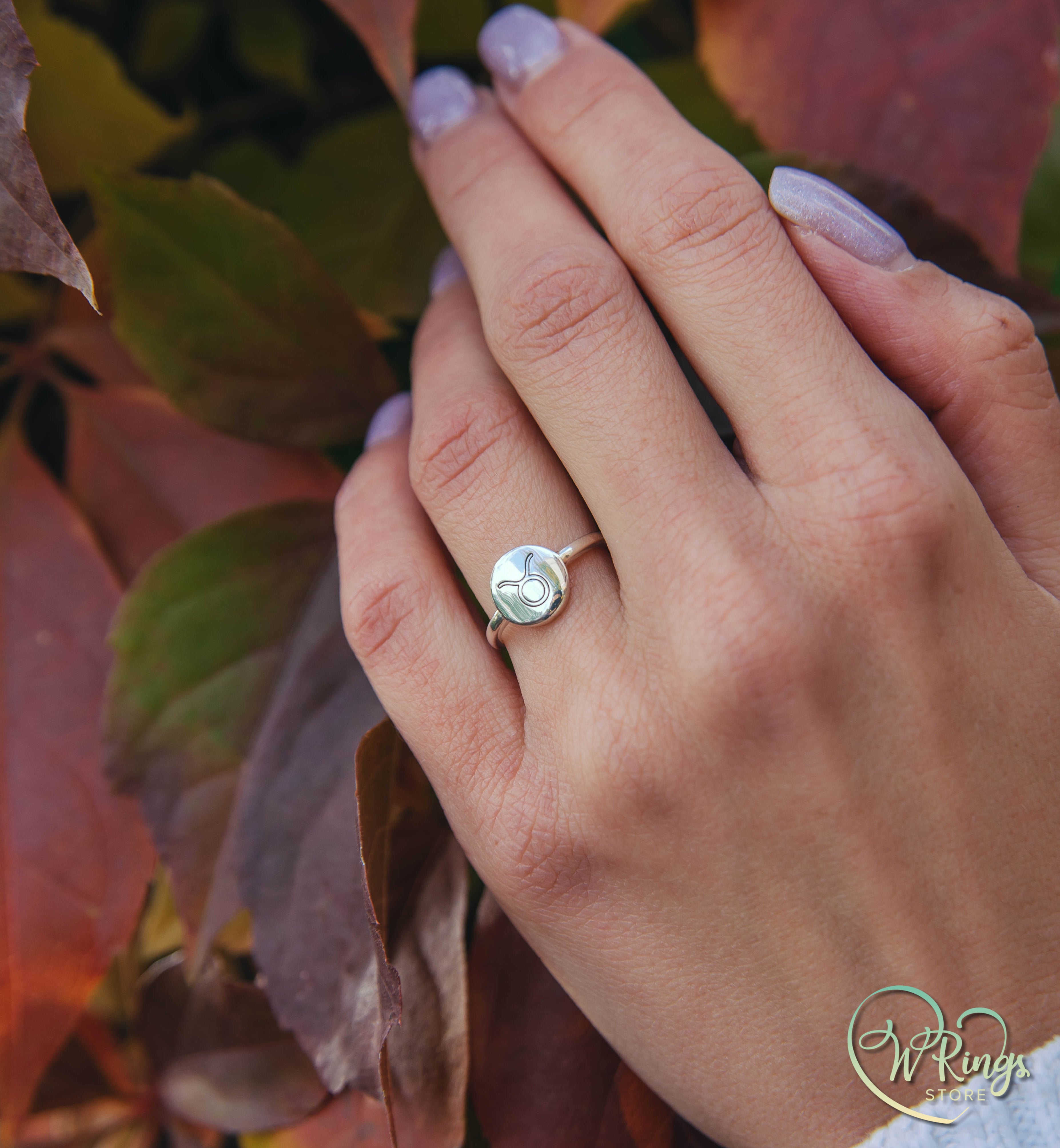 Taurus Zodiac Round & Plain Signet Ring in Silver