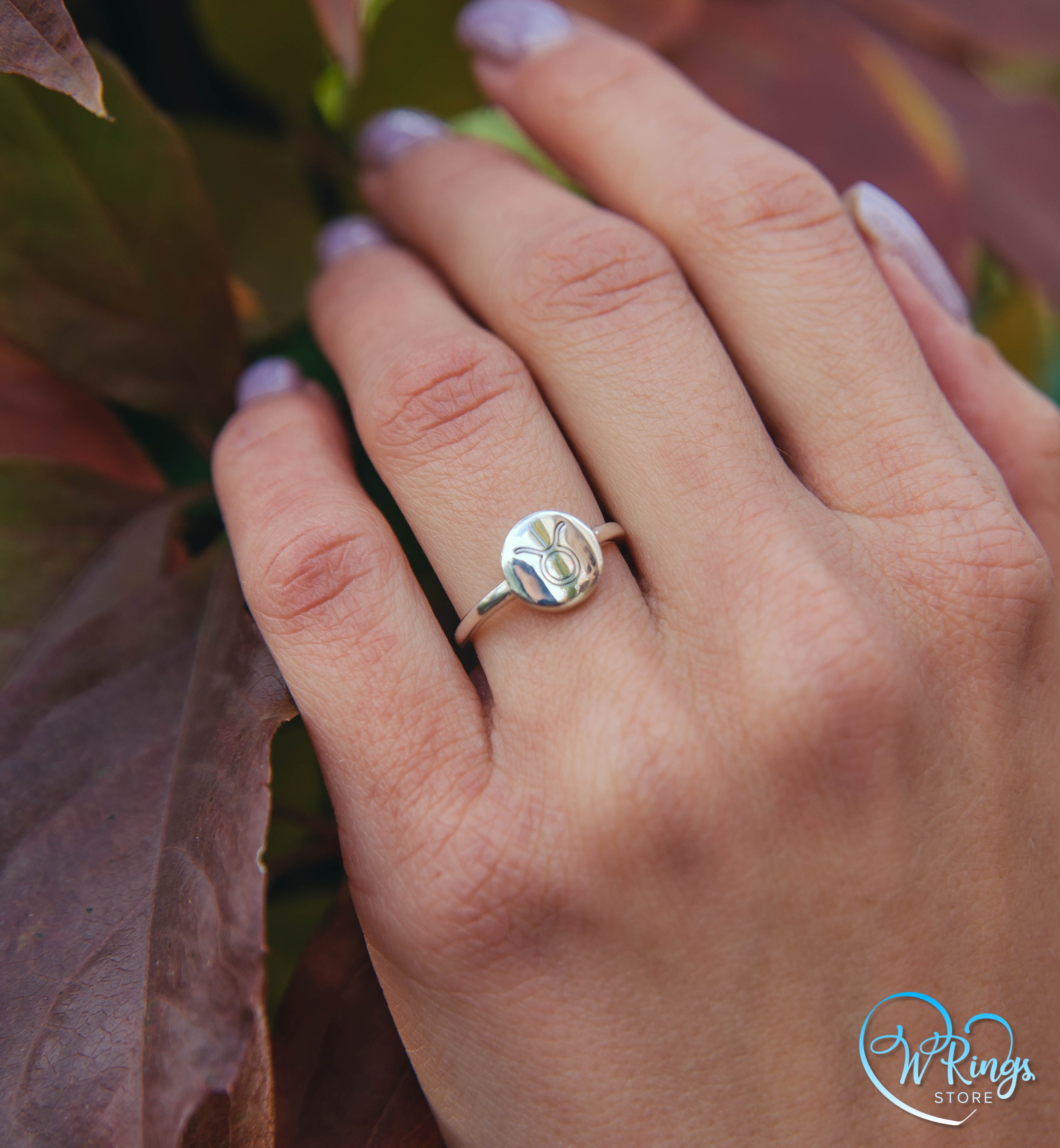 Taurus Zodiac Round & Plain Signet Ring in Silver