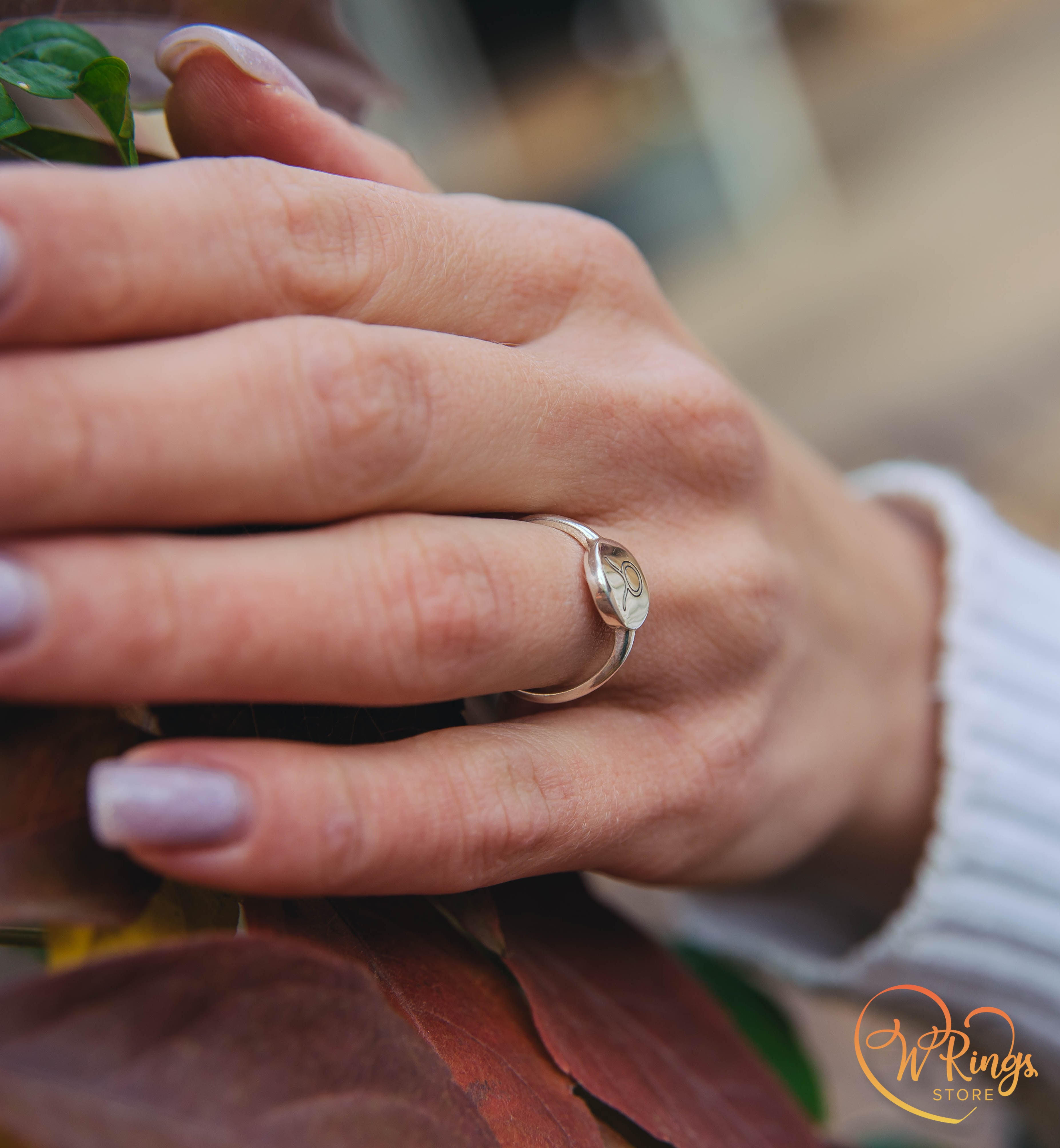 Taurus Zodiac Round & Plain Signet Ring in Silver