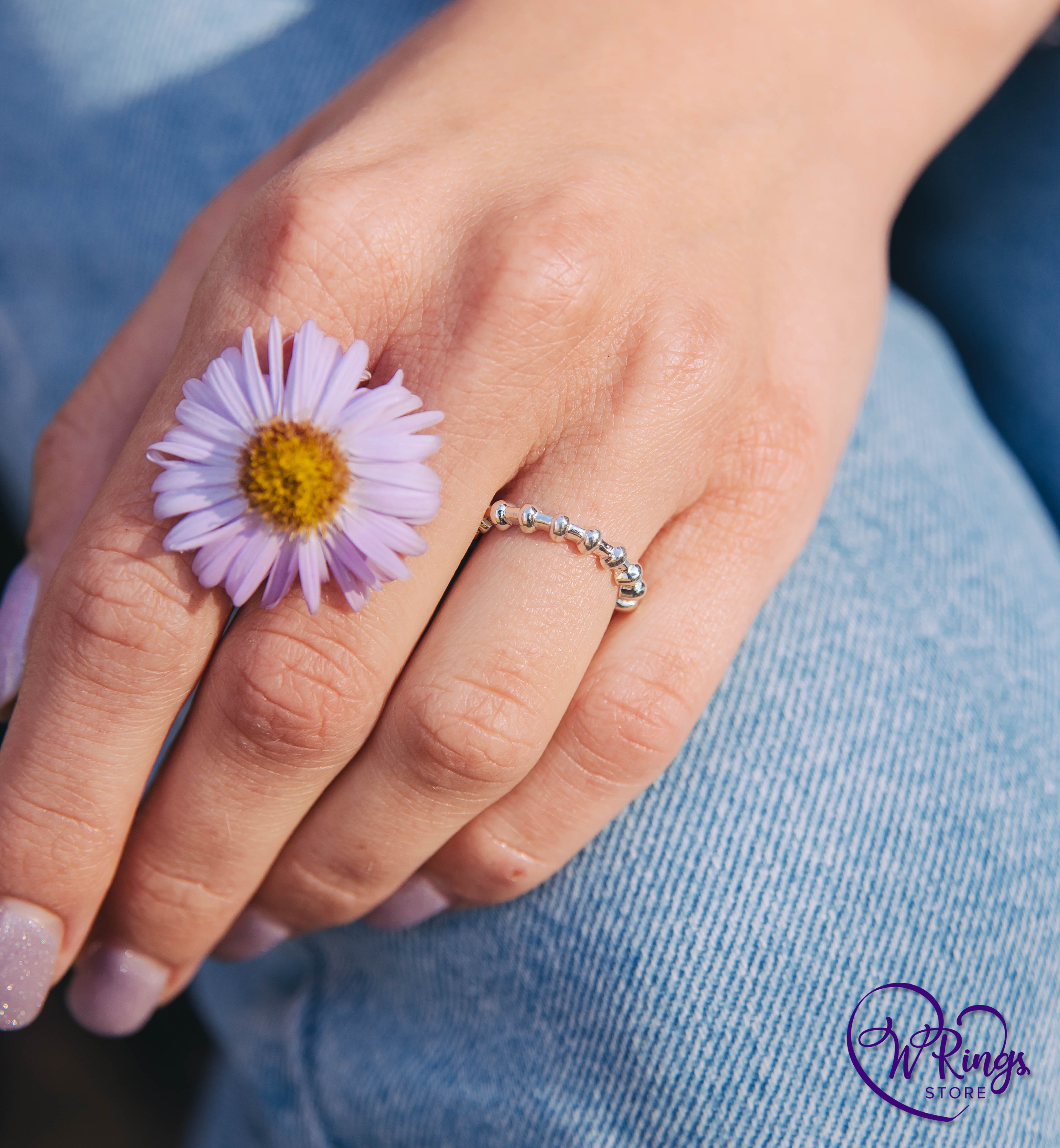 Top half bulging Bubbles Cute Silver Stackable Ring