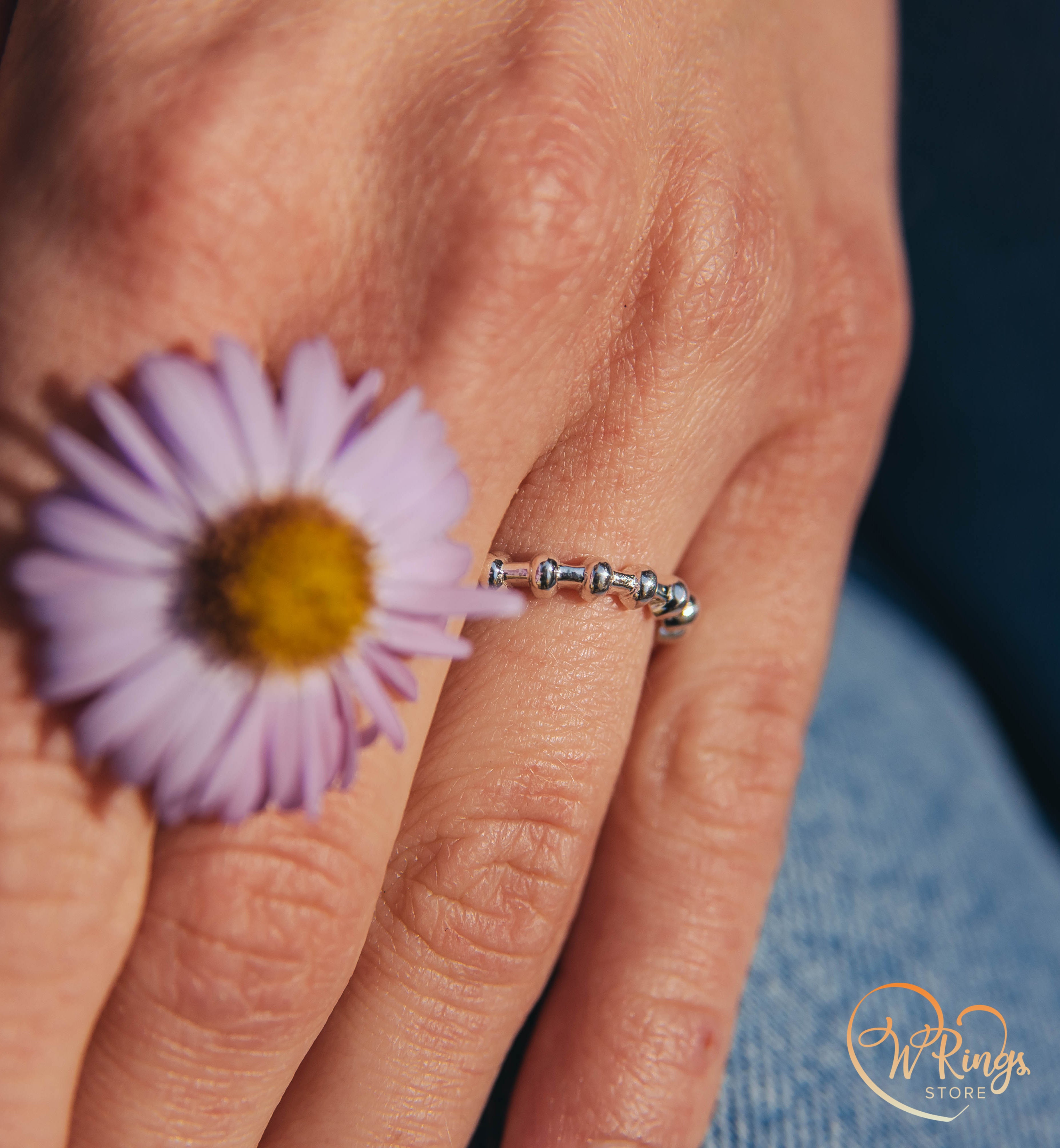 Top half bulging Bubbles Cute Silver Stackable Ring