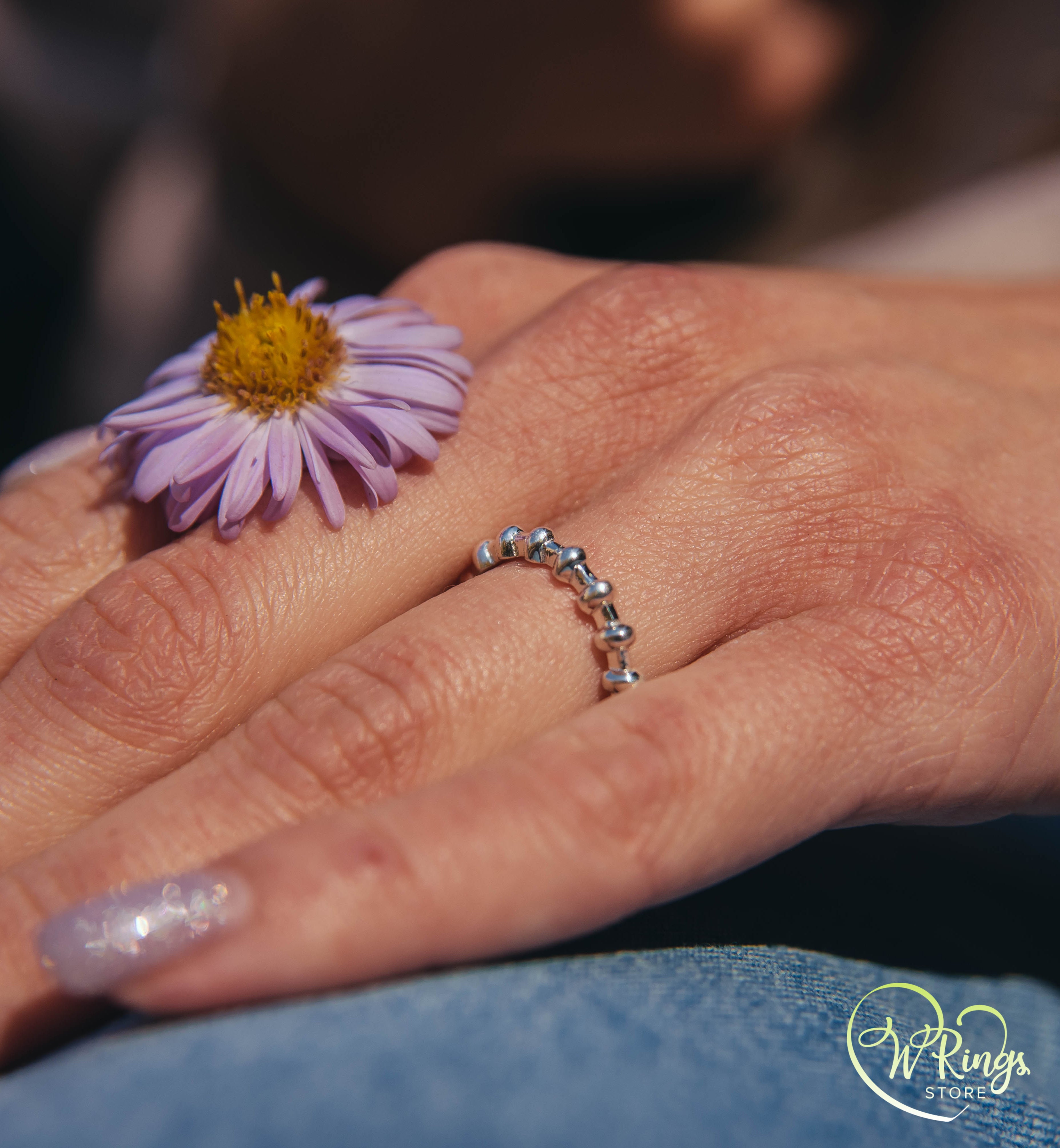 Top half bulging Bubbles Cute Silver Stackable Ring