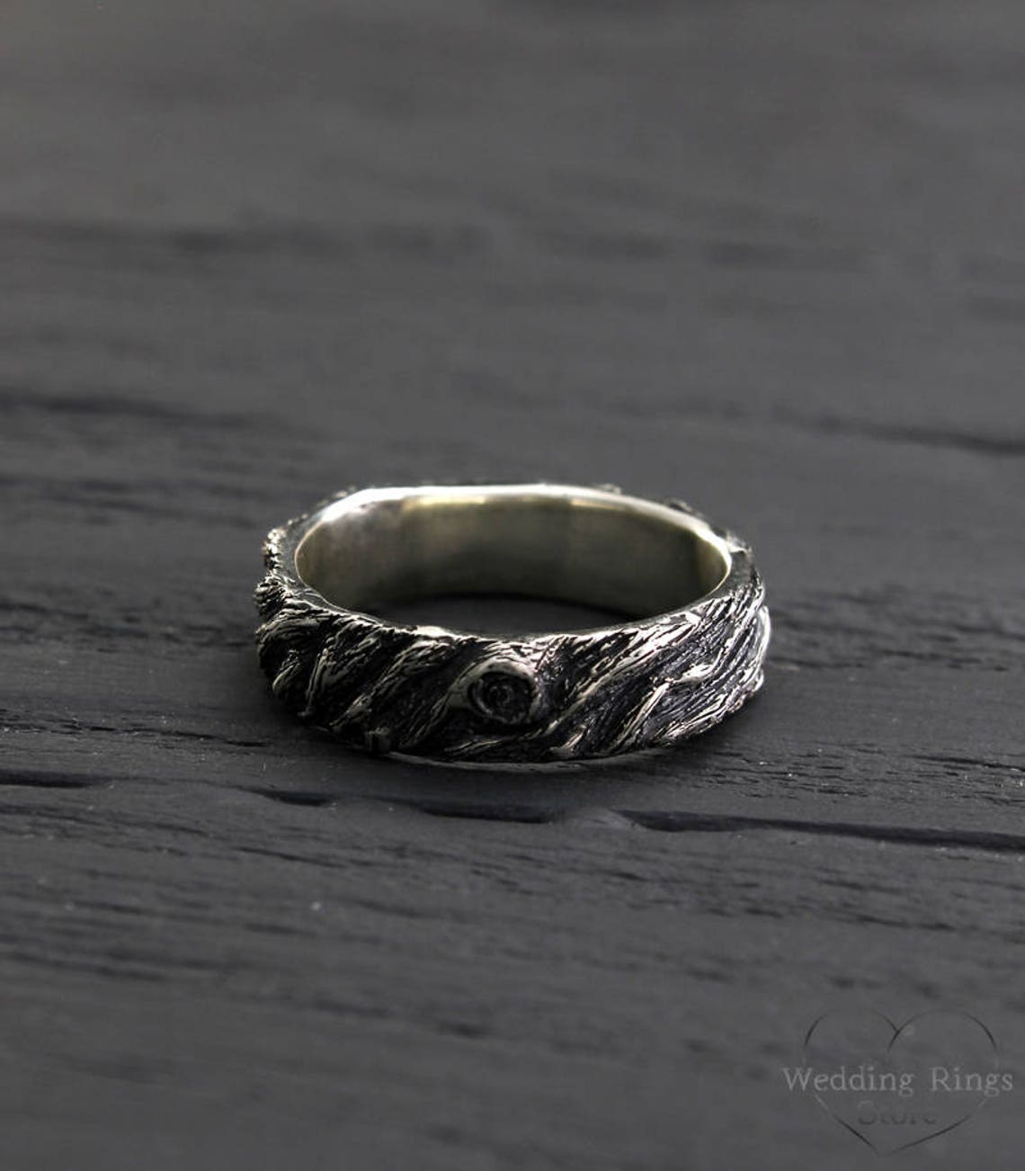 Silver Rustic Tree & Diamond Wedding Ring for Him