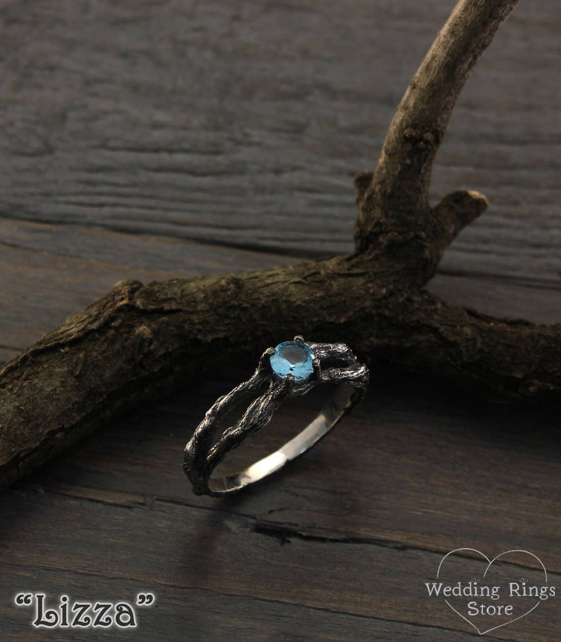 Silver Split Branch connects in Topaz Engagement Ring