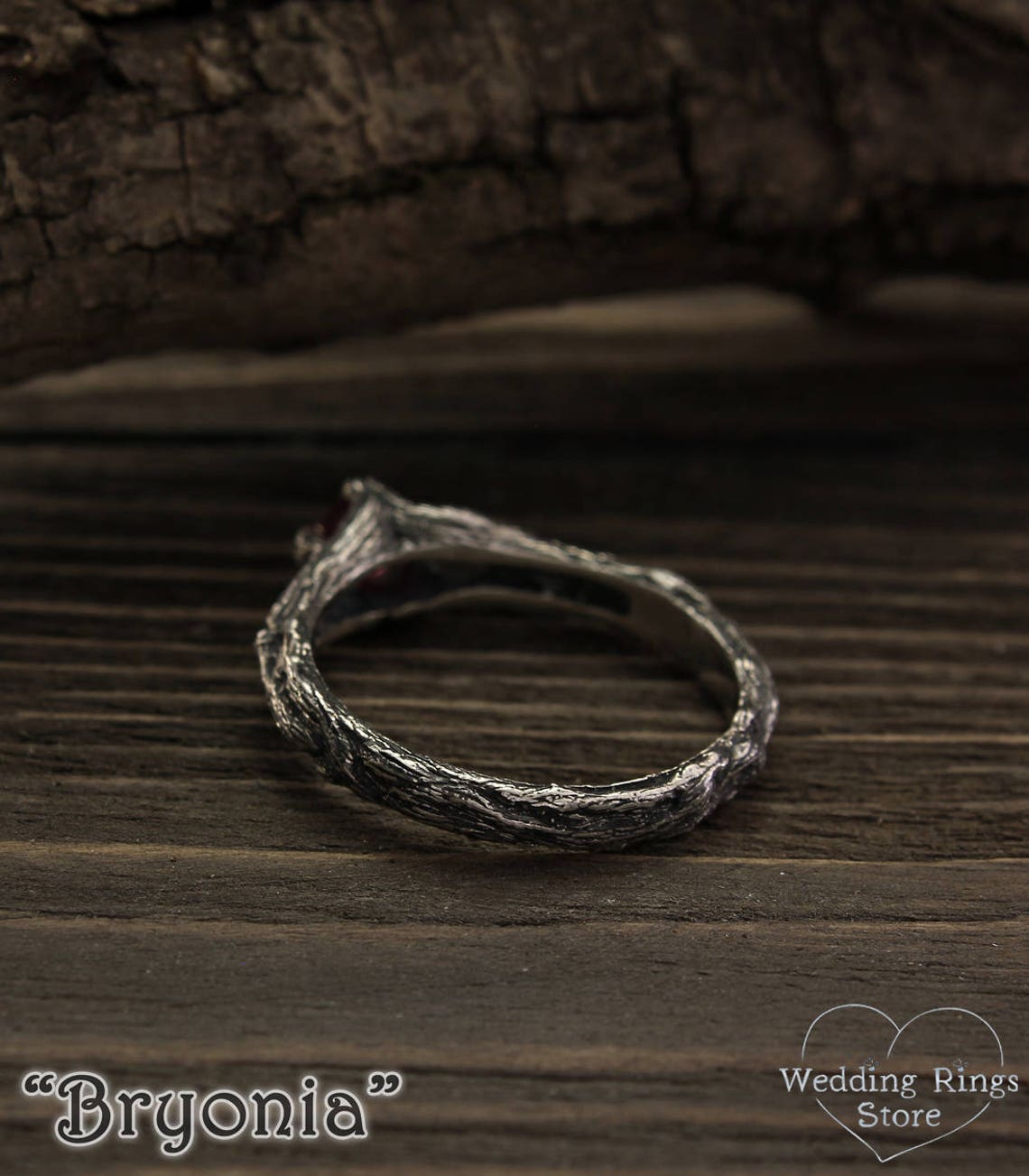 Sparkling Ruby Engagement Ring with Split Silver Twig