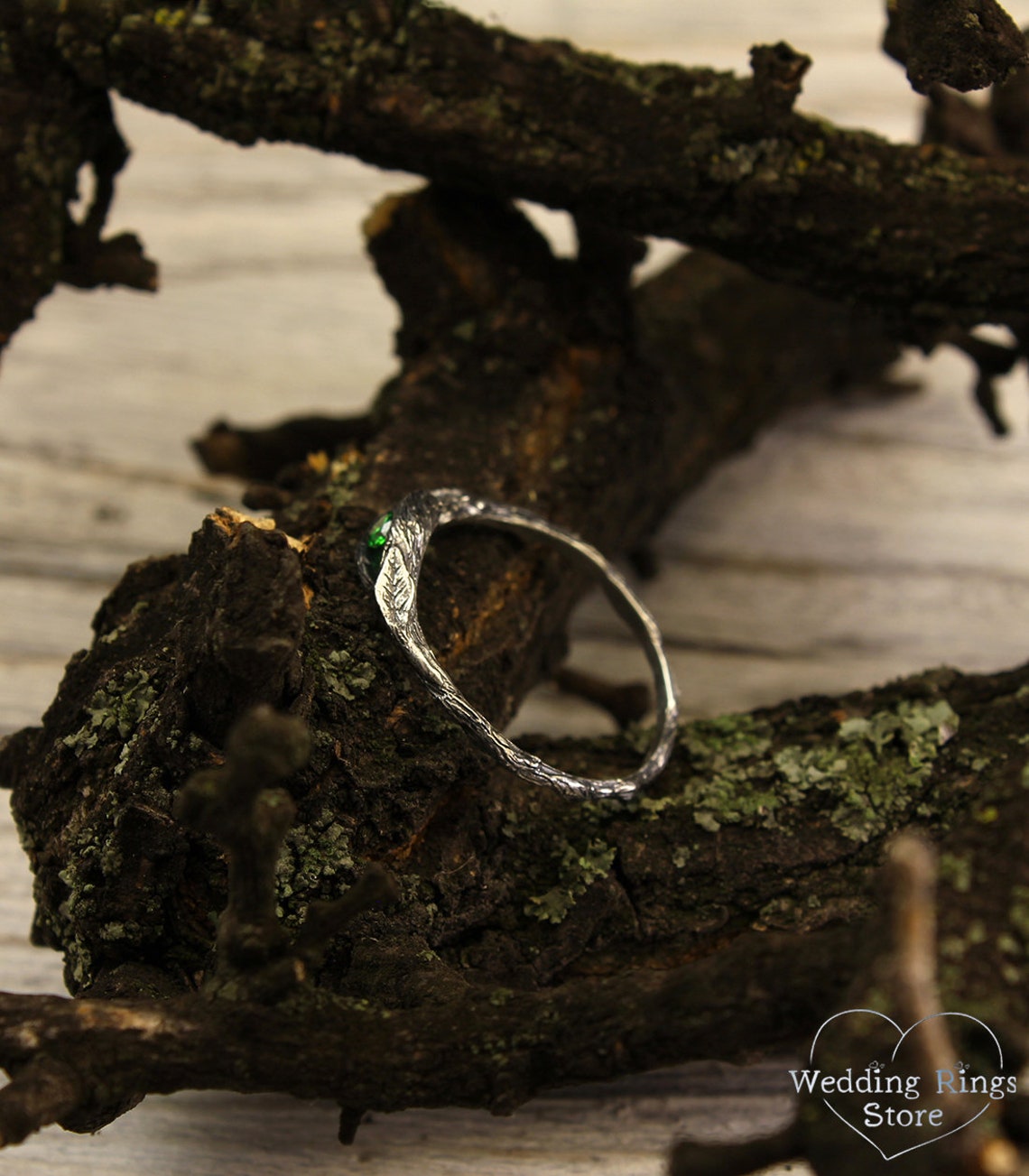 Small Twig and Leaves — Tiny Emerald Engagement Ring