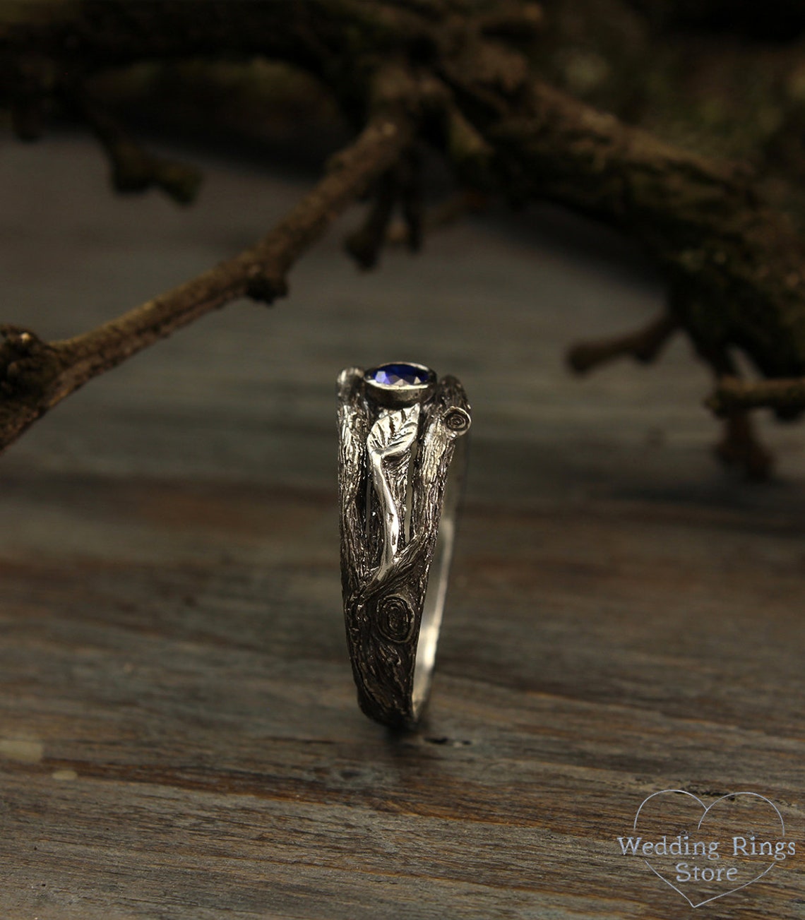 Wild Branch and Leaves Sapphire Engagement Ring