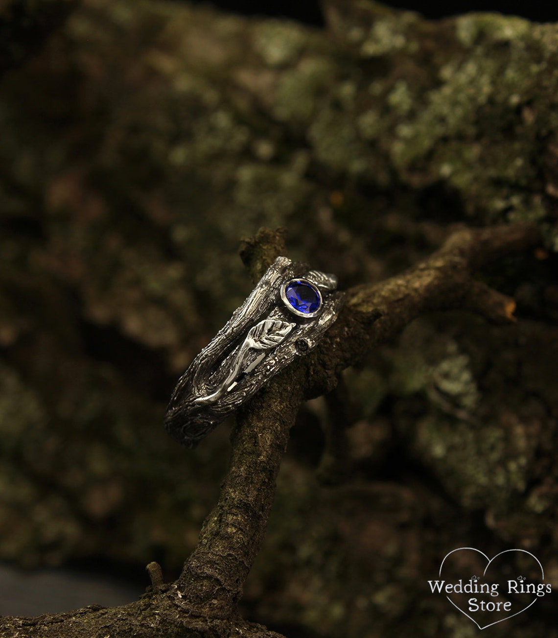 Wild Branch and Leaves Sapphire Engagement Ring