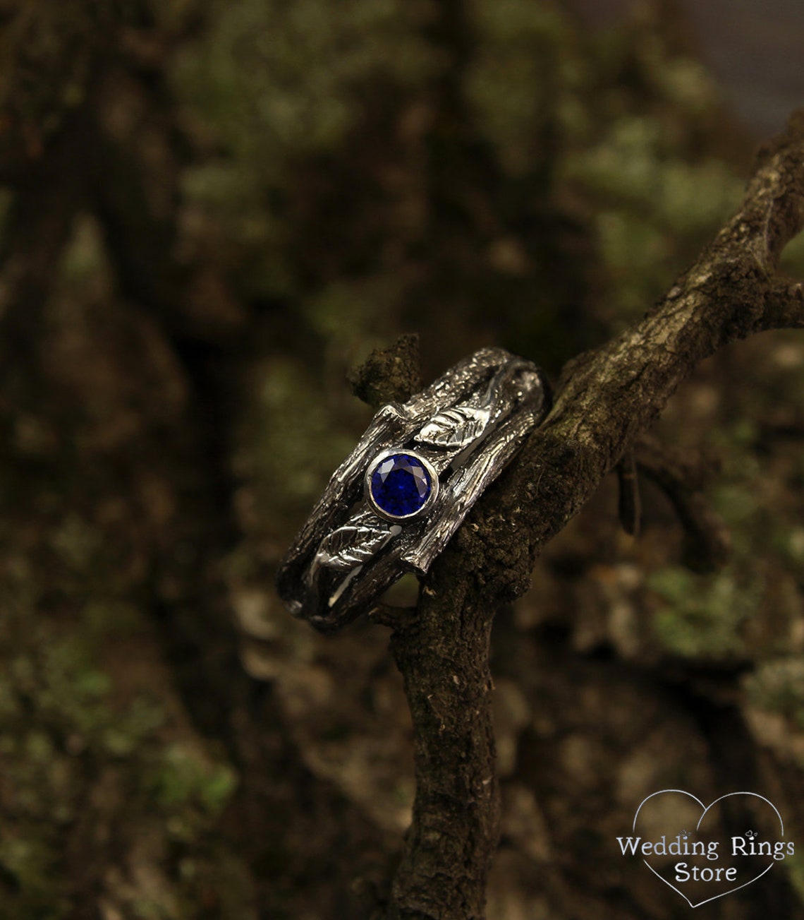 Wild Branch and Leaves Sapphire Engagement Ring