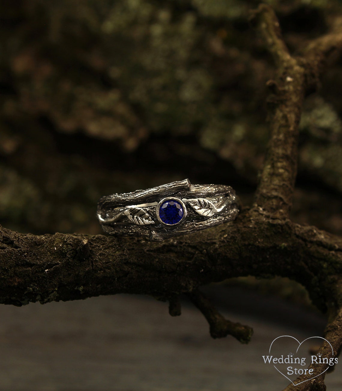 Wild Branch and Leaves Sapphire Engagement Ring