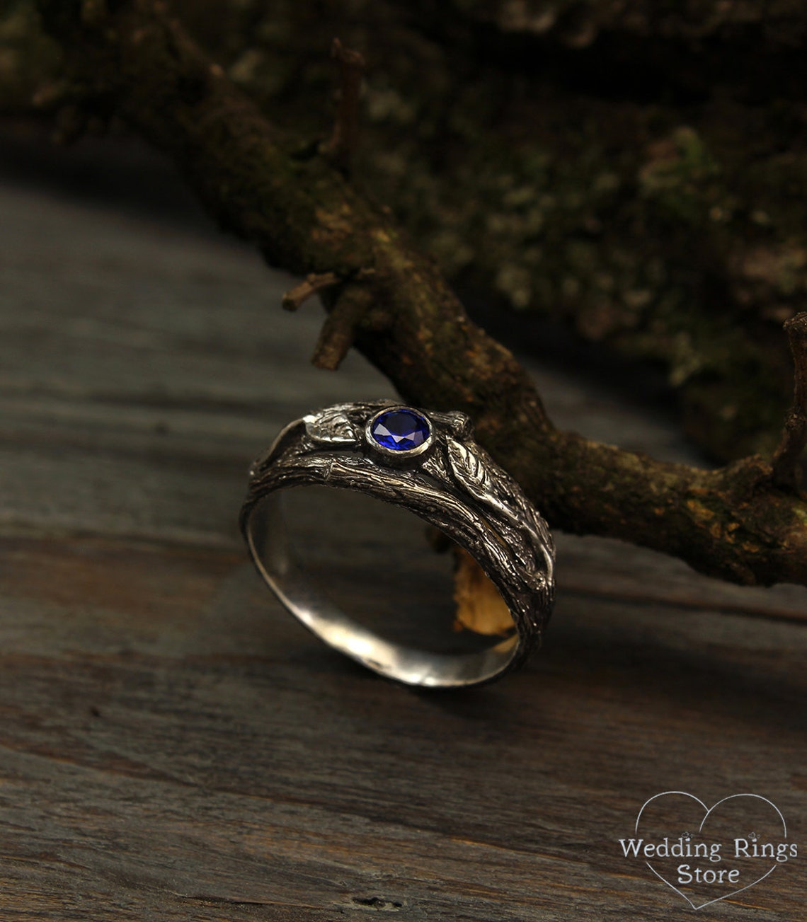 Wild Branch and Leaves Sapphire Engagement Ring