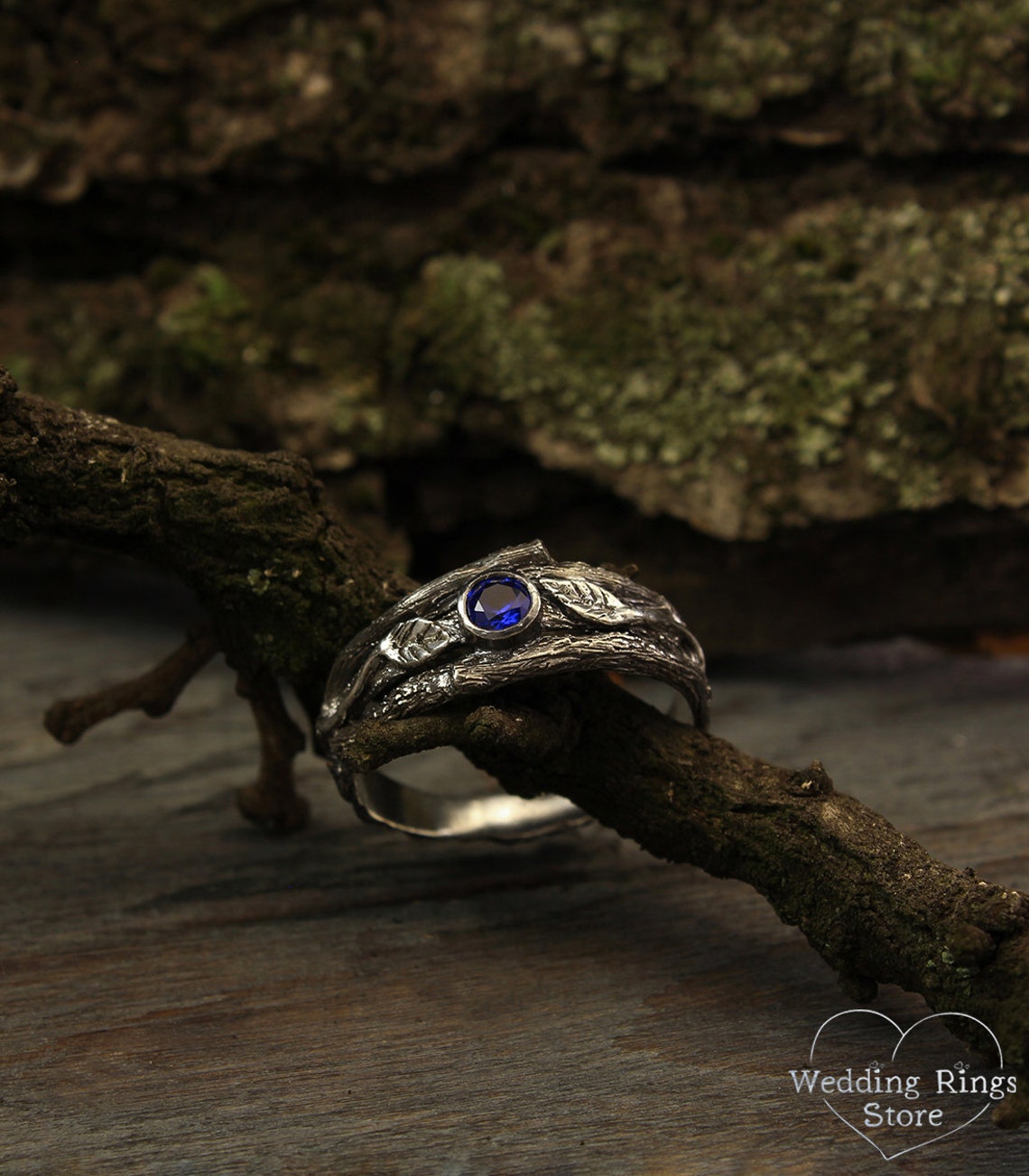 Wild Branch and Leaves Sapphire Engagement Ring