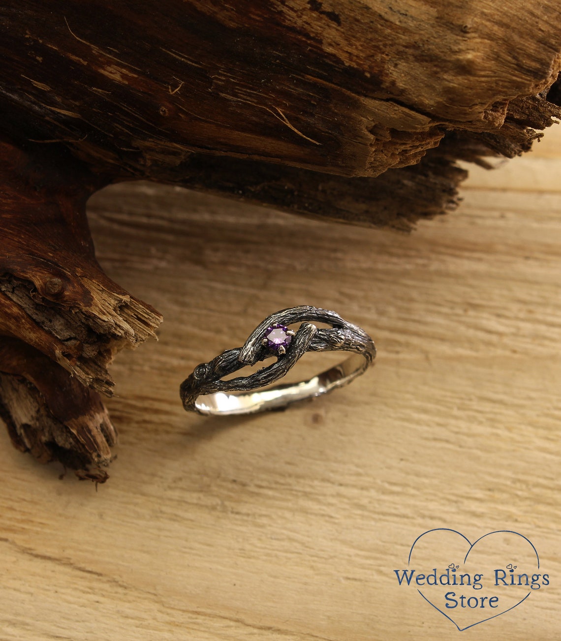 Amethyst Engagement Ring with Sterling Silver Twisted Twigs