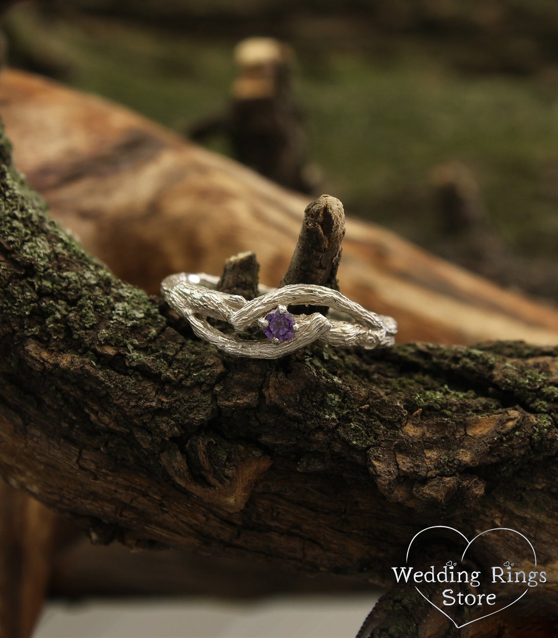 Amethyst Engagement Ring with Sterling Silver Twisted Twigs