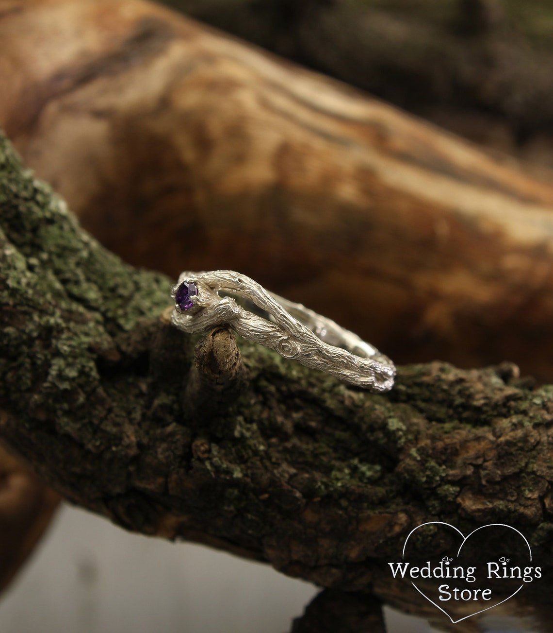 Amethyst Engagement Ring with Sterling Silver Twisted Twigs