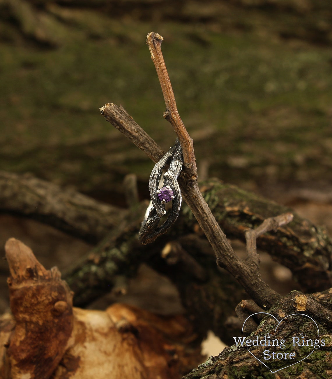 Amethyst Engagement Ring with Sterling Silver Twisted Twigs