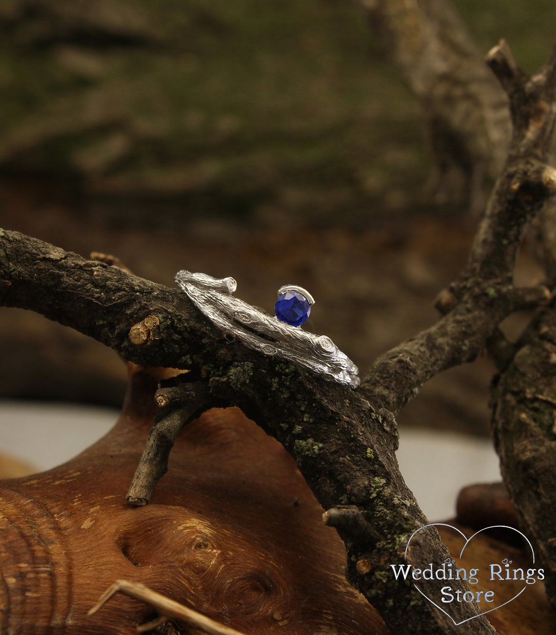 Fantasy Sapphire on the Side of Silver Branch Engagement Ring