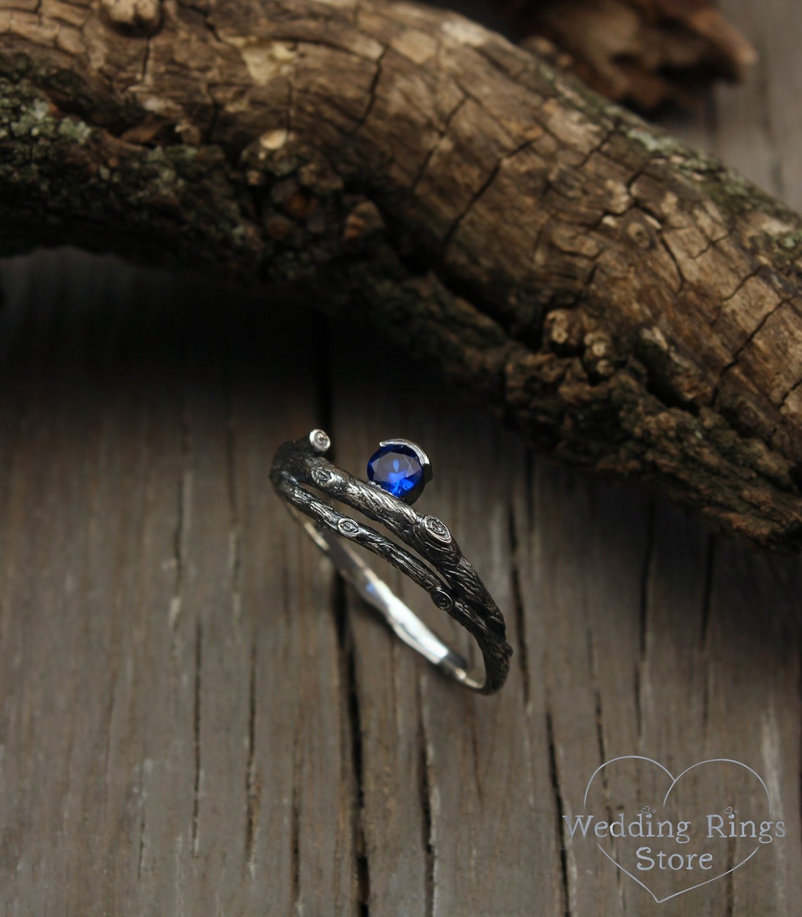 Fantasy Sapphire on the Side of Silver Branch Engagement Ring