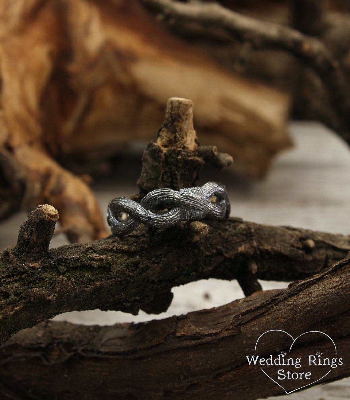 Silver Braided Branches Sapphire Engagement Ring