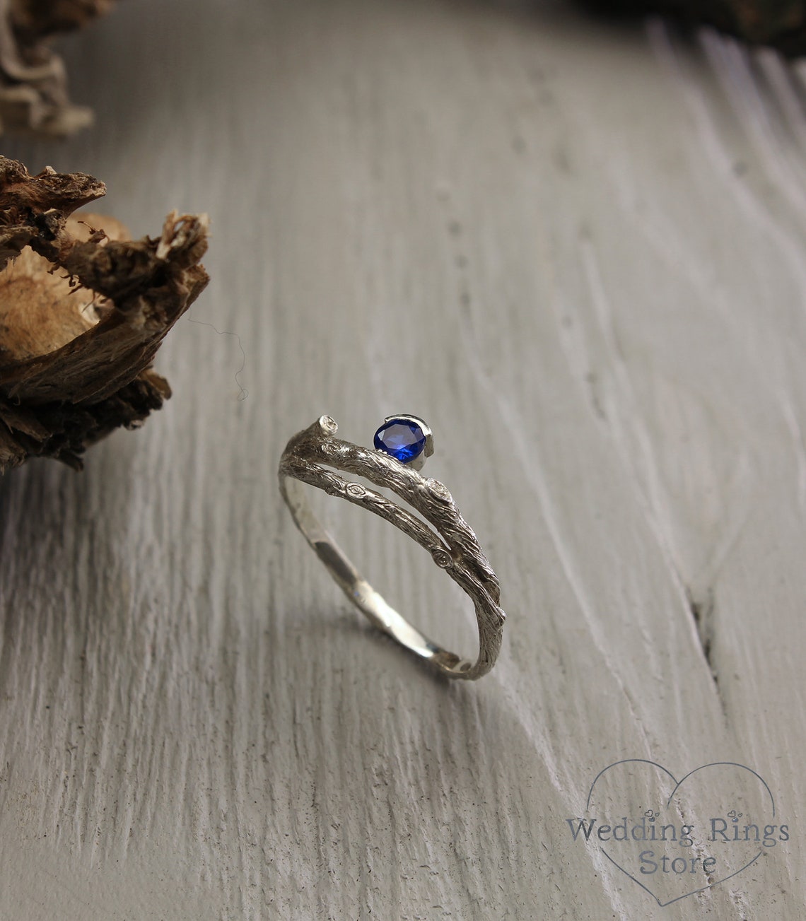 Fantasy Sapphire on the Side of Silver Branch Engagement Ring