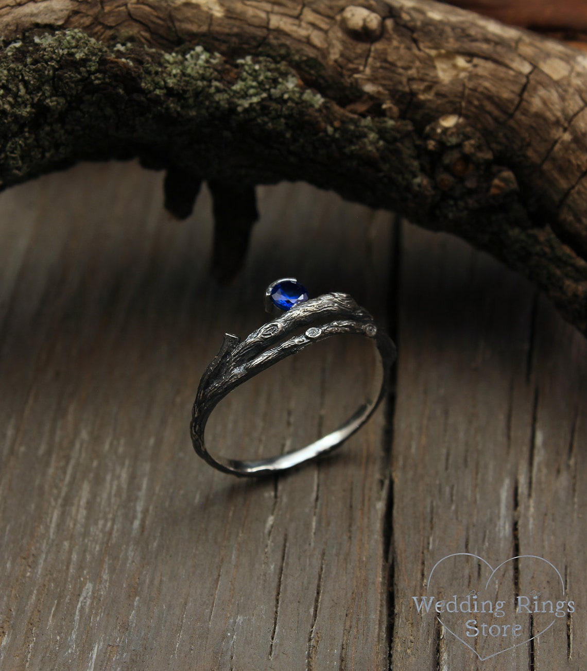 Fantasy Sapphire on the Side of Silver Branch Engagement Ring